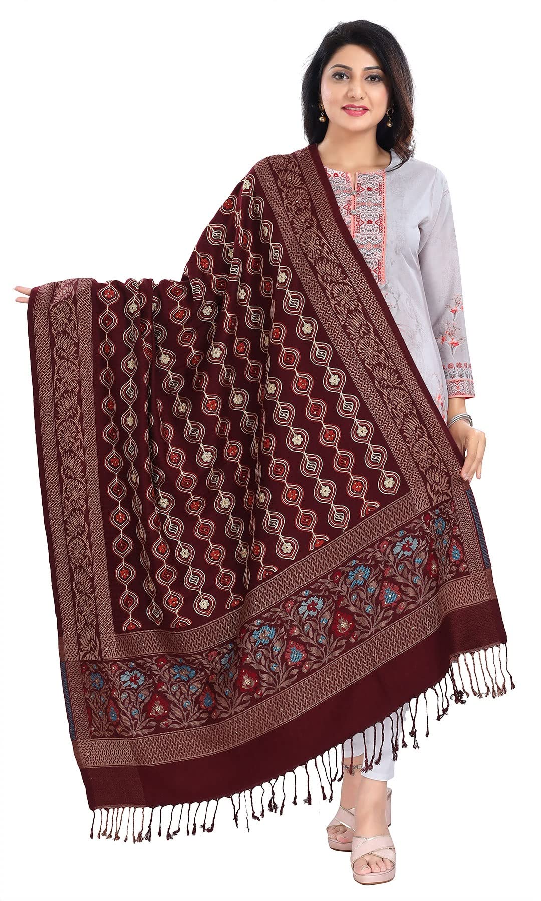 Ladies Shawl Shawls and Wraps for Women Warm Embroidery Shawls Scarfs Thick Scarves Wine Acrylic 200 X 100cm approx 93