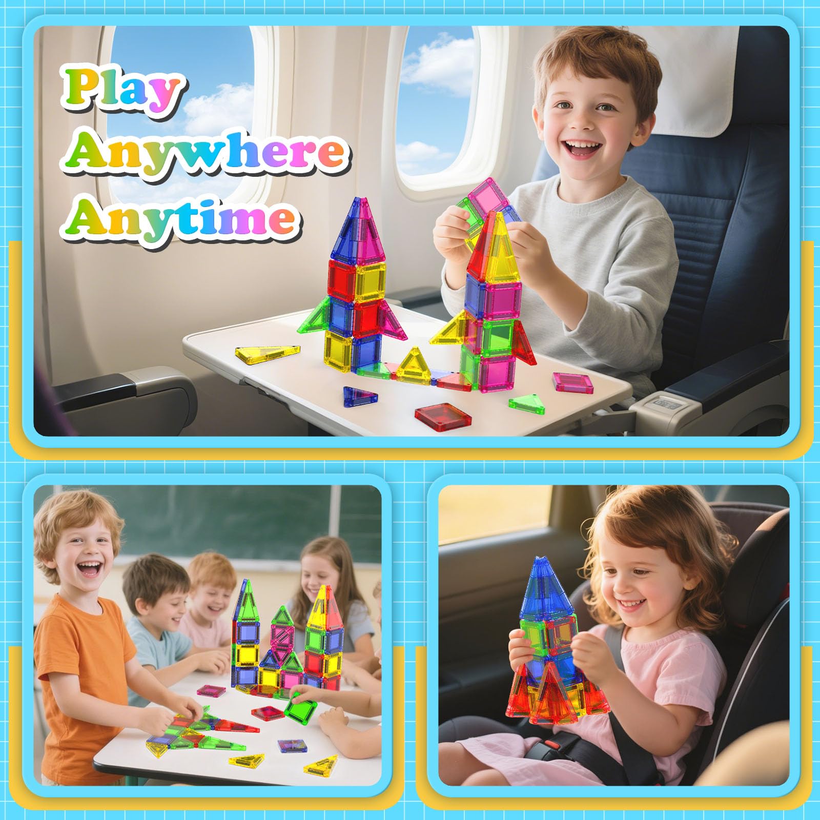 Bloques magneticos construccion niños Magnetic Tiles Definitivos para Viaje: ¡40 Piezas Mini Magnéticas para Niños 4-8 Años! Juegos Silenciosos en Coche + Juegos magneticos de Viaje