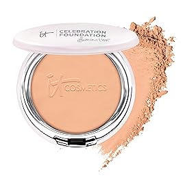 IT Cosmetics Celebration Foundation Illumination, Tan (W) - Full-Coverage, Anti-Aging Powder Foundation - Blurs Pores, Wrinkles & Imperfections - 0.3 oz Compact