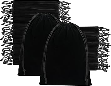 Velvet Drawstring Gift Bags - Bulk Wholesale 7 x 9 inch - 50 pack, Black