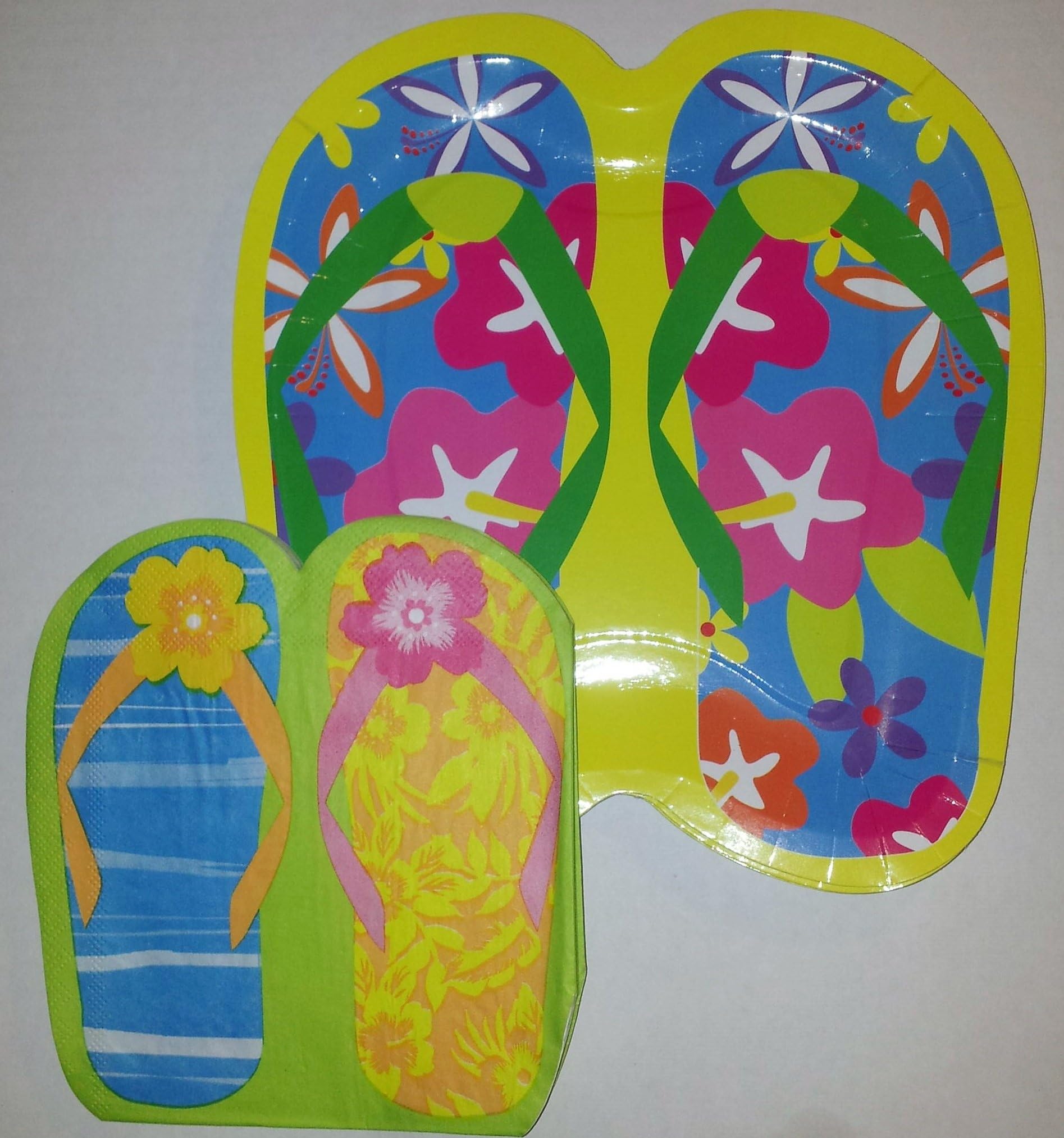 Disposable Luau Yellow Sandles Plates with Green Sandle Napkins