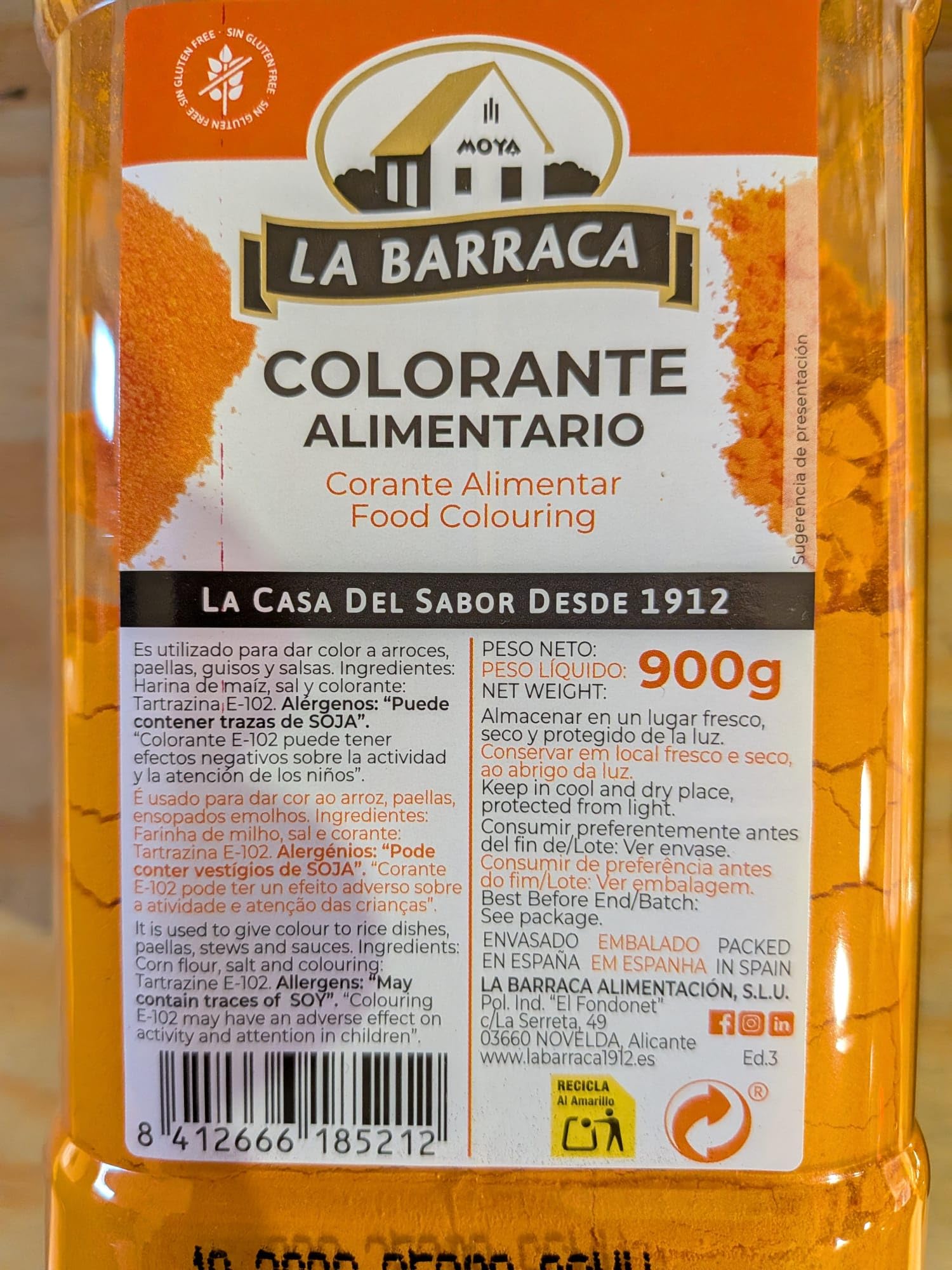 Colorante Alimentario BARRACA Bote 900g