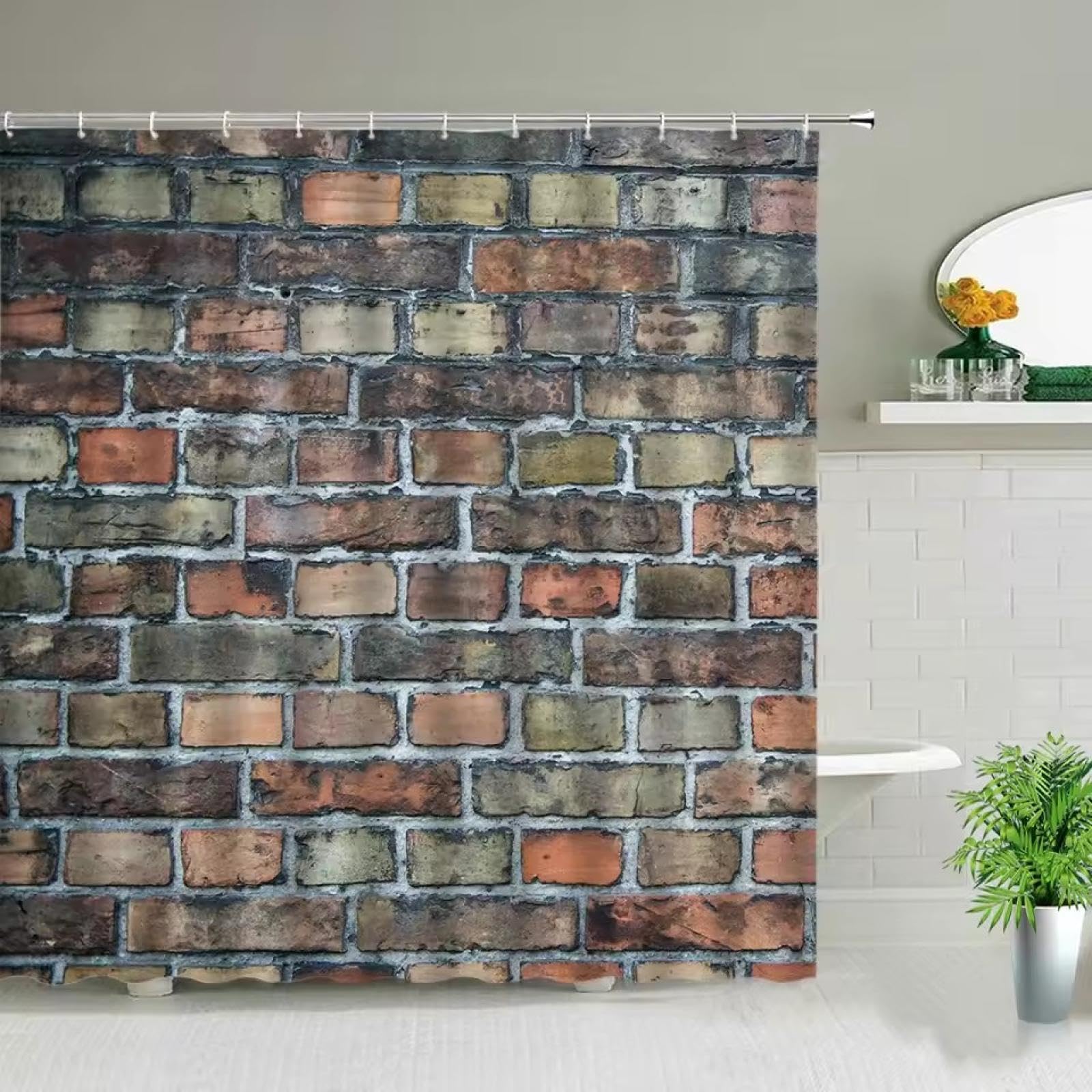 JGGXHM Retro Stone Brick Wall Print Scenery Bath Curtain Geometric Bathroom Waterproof Fabric Shower Curtains Bathtub Decor Hooks 33x83in-85x210cm/WxH