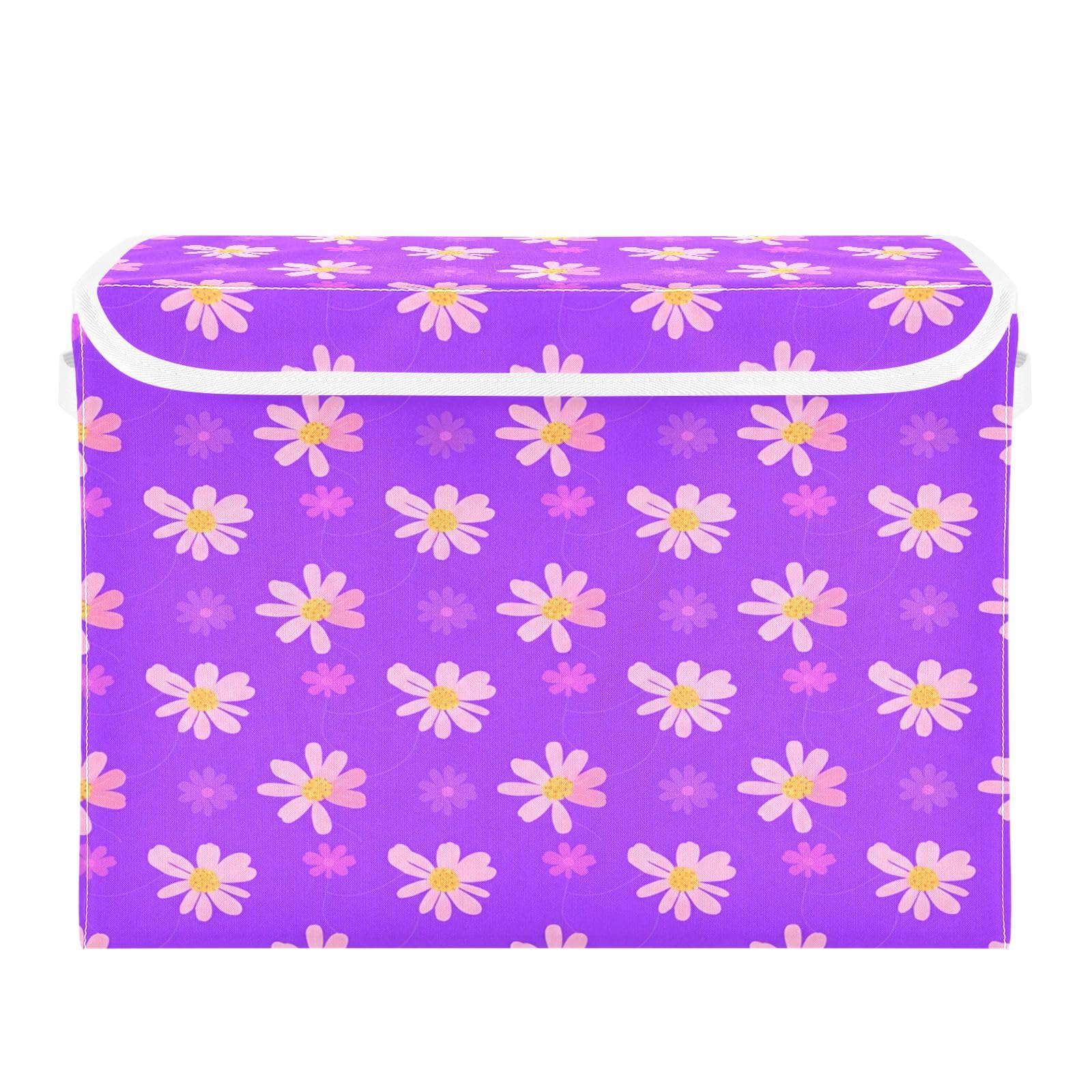 Cgiub Daisy Storage Bins with Lids Decorative Fabric Storage Boxes with Handles Closet Organiser Foldable Baby Basket for Nursery Bedroom Office