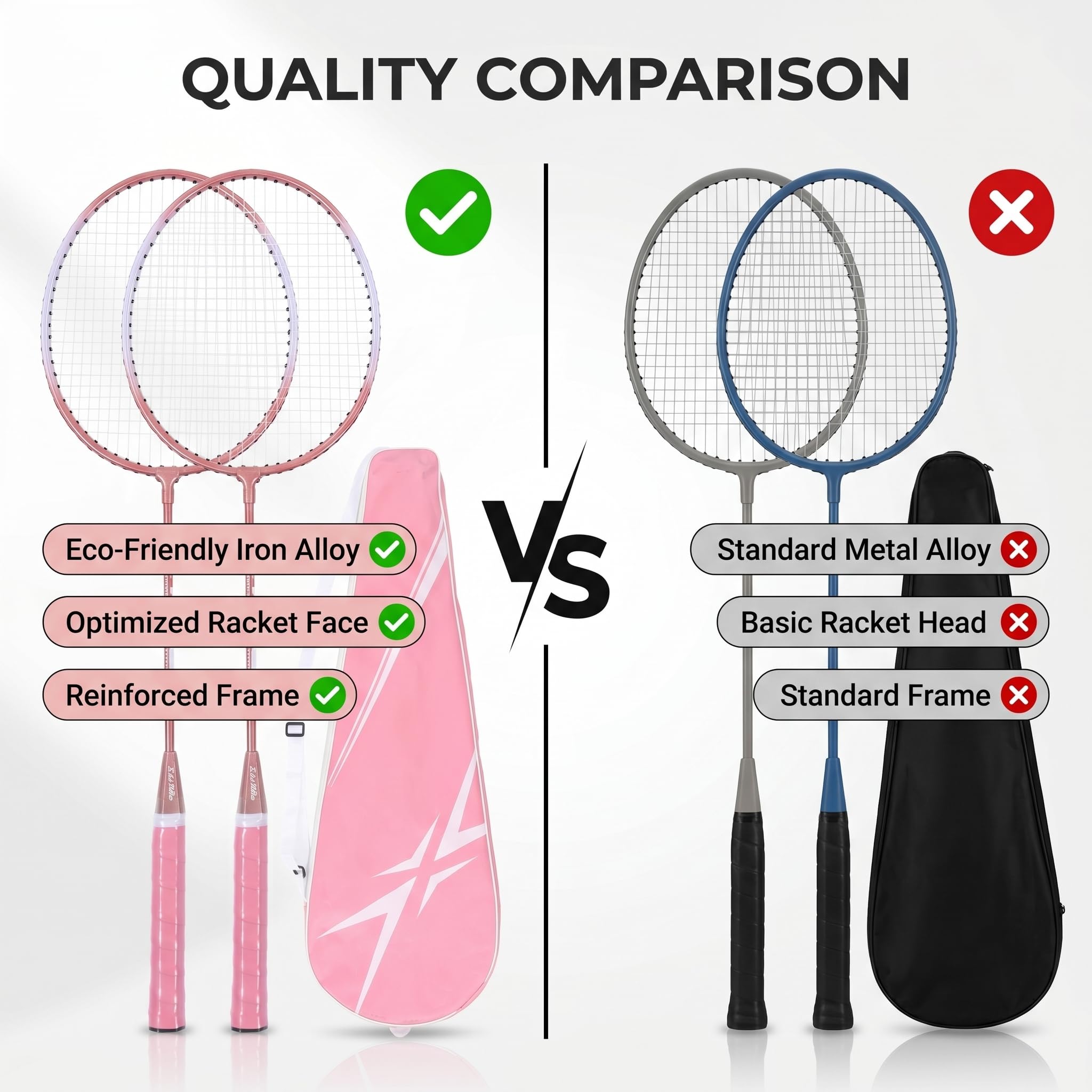 Raquette de Badminton Sport Ensemble de 2 Raquettes de Badminton Raquette de Badminton en Alliage de Fer Séparée avec Poignée Antidérapante et Sac de Raquette pour Débutants,Rose