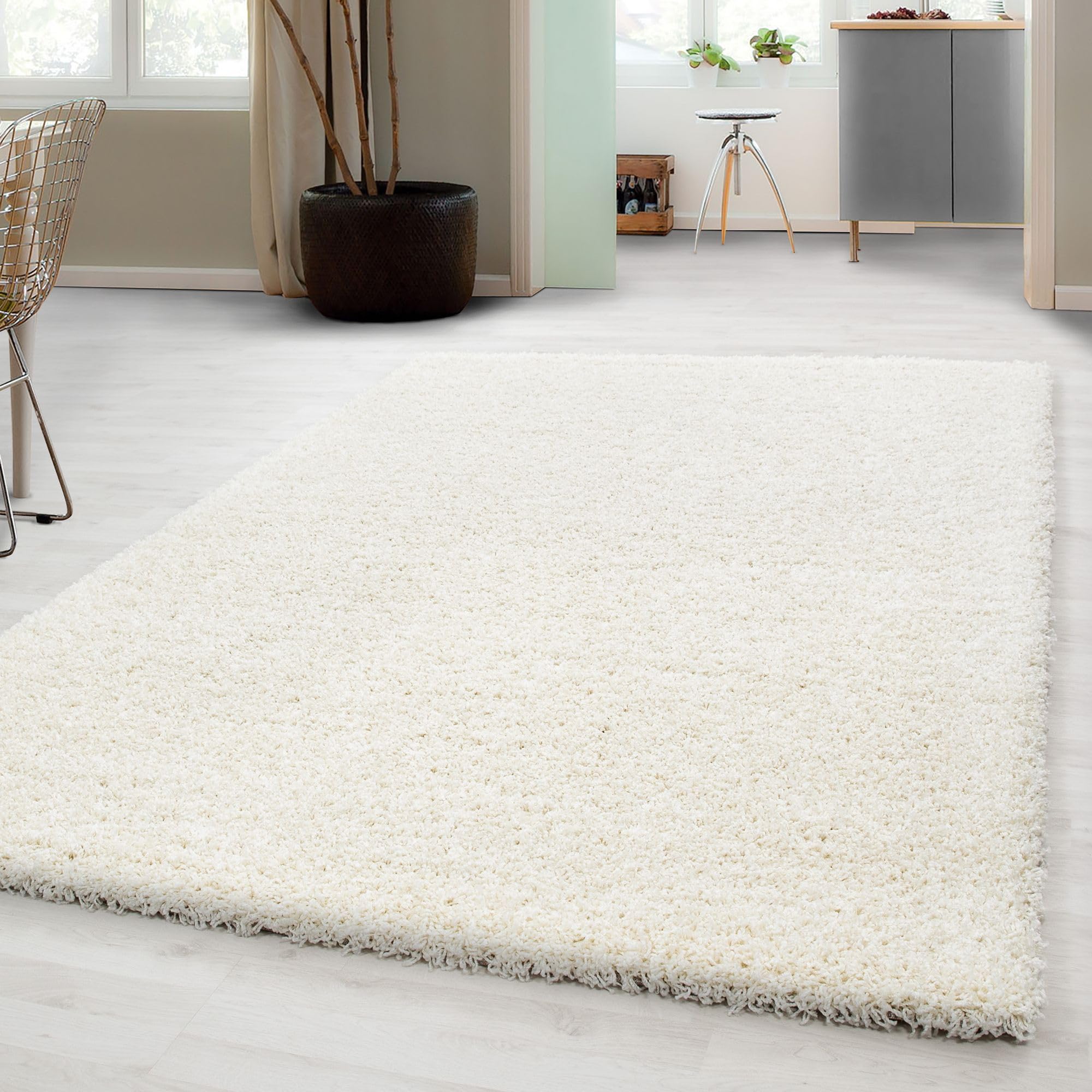 Alfombra Salon Peludo de Pelo Largo 160x230 cm Crema - Alfombras de Habitacion Sala de Estar Modernas Suave y Esponjoso - Moderna Alfombra Cocina, Dormitorio Moqueta