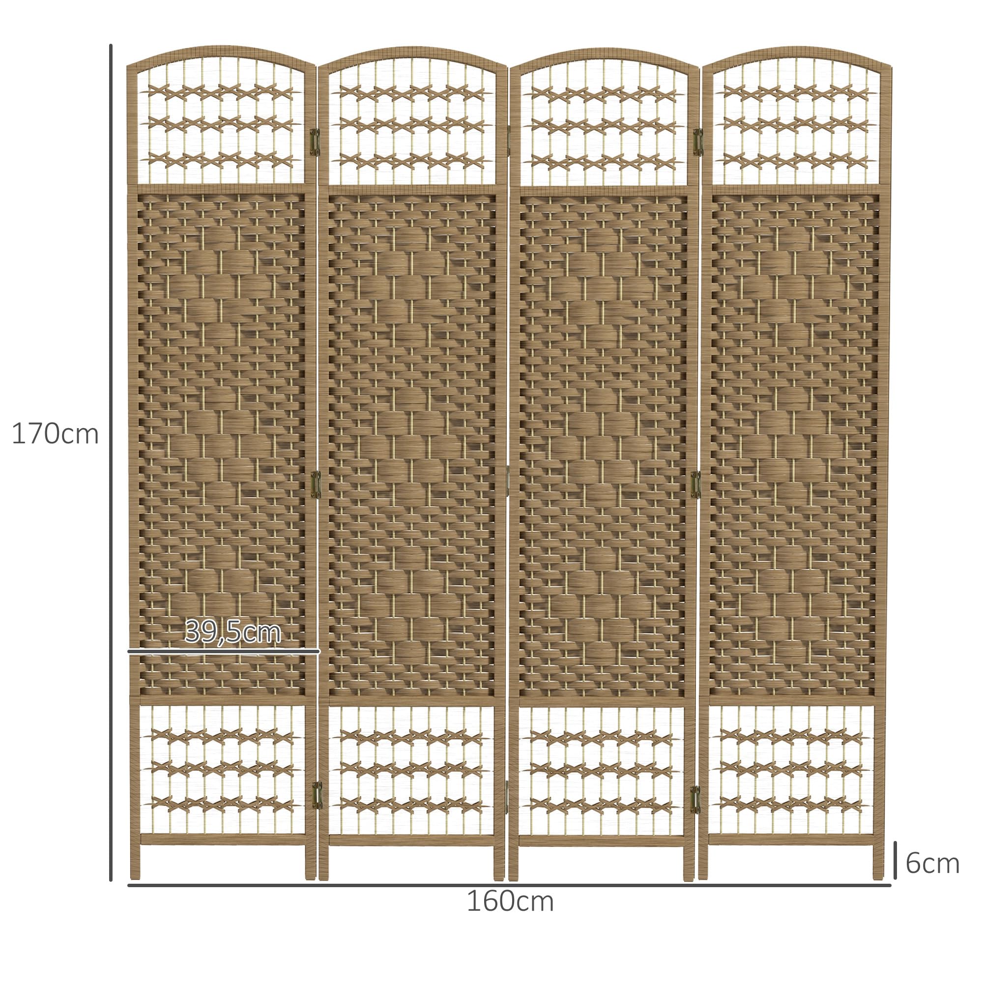 HOMCOM Składany parawan 4 panele 160x170cm Drewno naturalne
