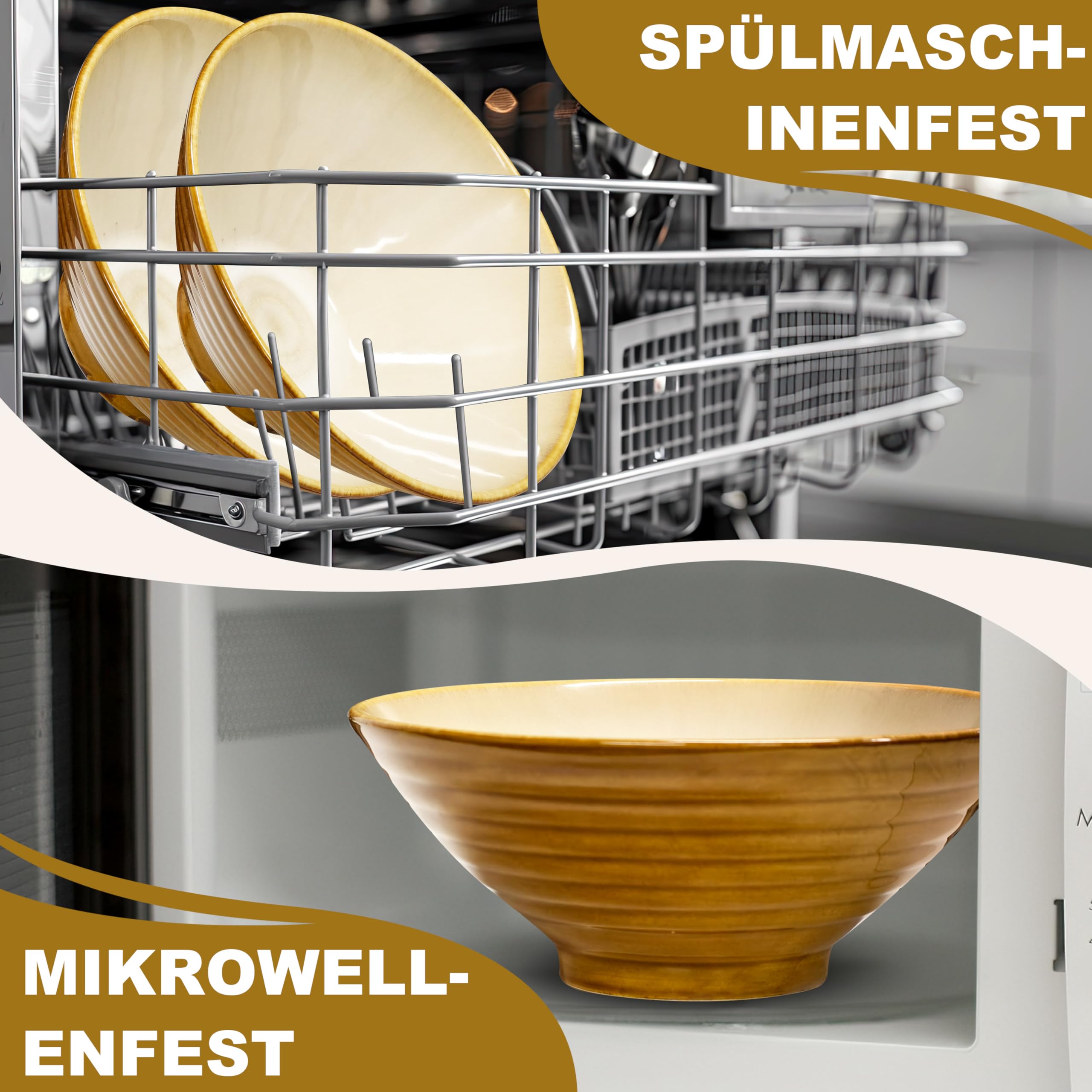 9.4 Zoll 4 Set Keramik Ramen Schüssel(16 Teilig) - Japanisches Porzellan Spülmaschinenfest Geschirr mit Gabel Essstäbchen Löffel für Nudeln Suppen Getreide Salate Mann Frau Geschenke für neuen Häusern