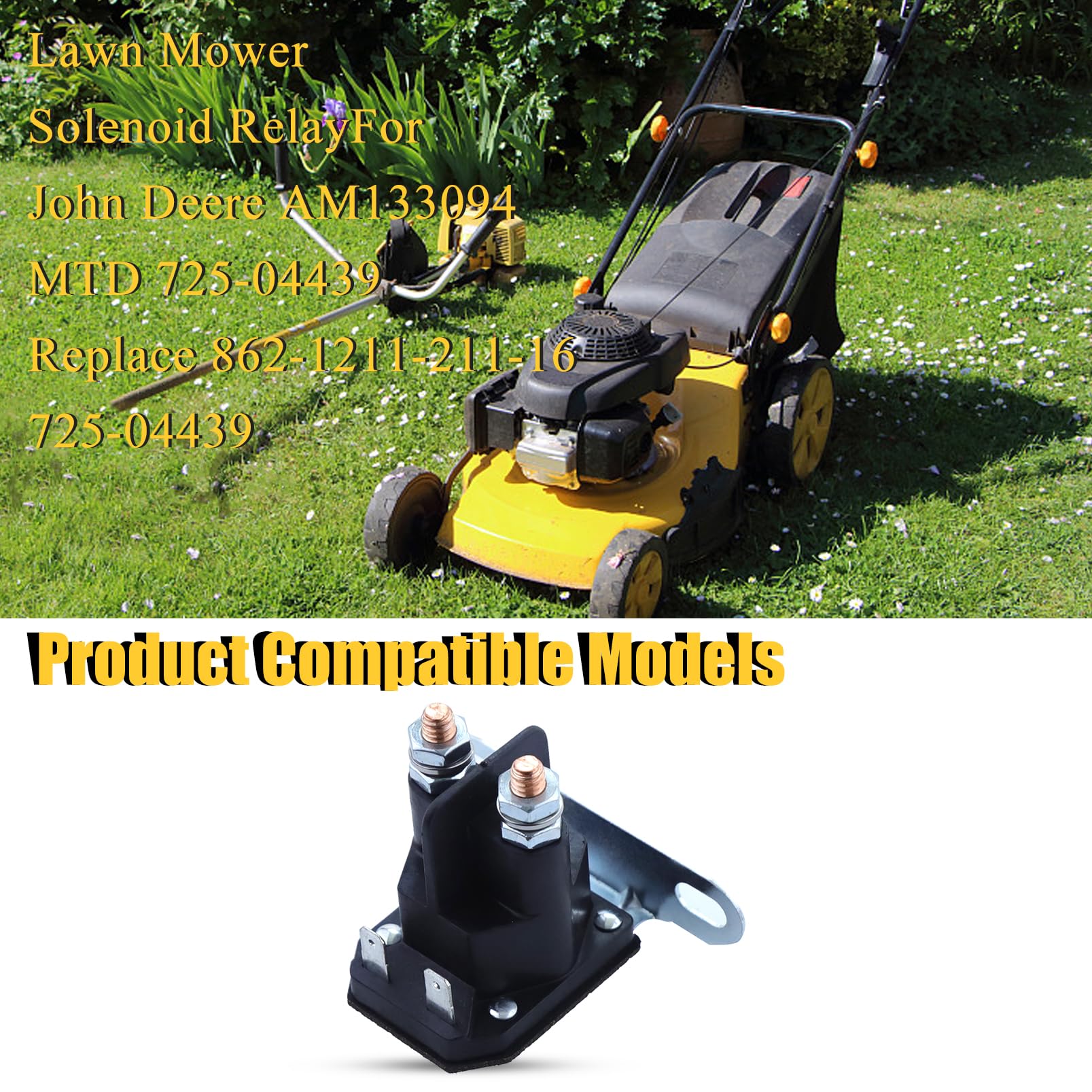 Solenoide di Avviamento, Relè Solenoide per Tosaerba 12V per John Deere AM133094, MTD 725-04439 Sostituire 862-1211-211-16 725-04439