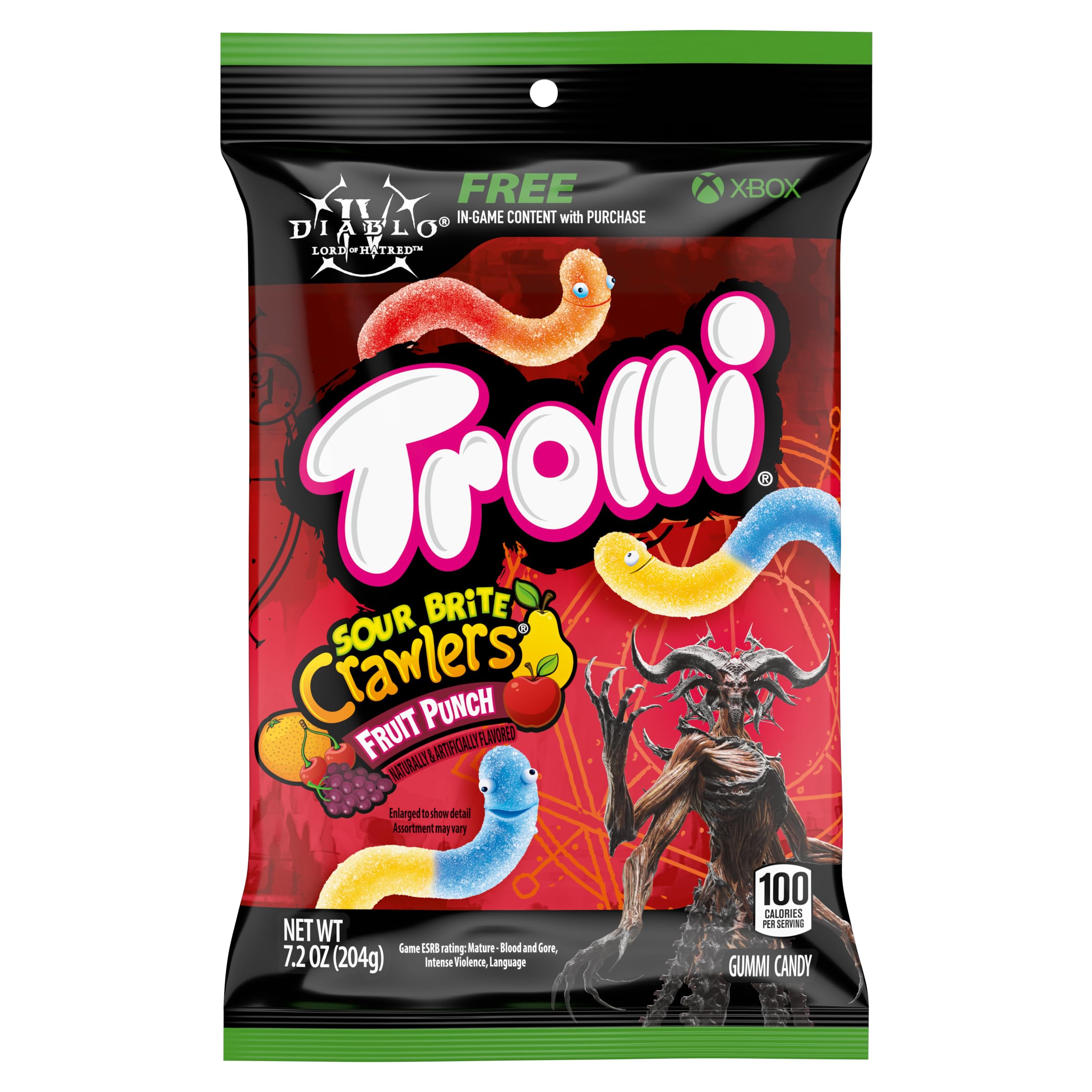 Trolli Sour Brite Crawlers Candy, Fruit Punch, Sweet and Sour, Gummy Worms, 7.2 oz