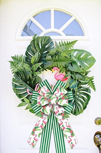 Miniatura 4 de 2 rollos de cintas tropicales de verano para manualidades, fiesta hawaiana Luau con borde con alambre, cintas de arpillera verde, hojas de flamenco,