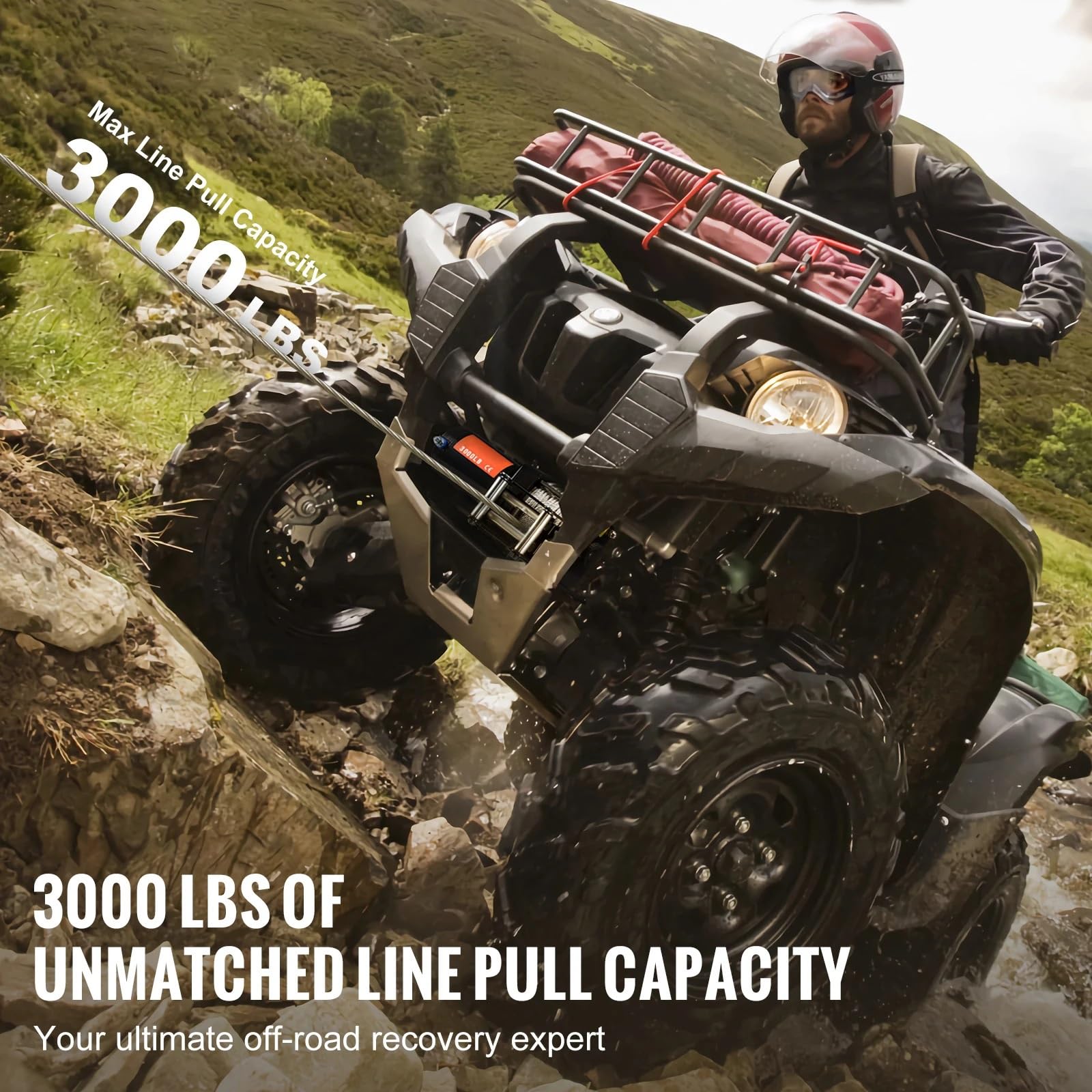 Wciągnik łańcuchowy Wciągarka elektryczna ATV/UTV 3000lbs 12V DC lina stalowa z rolką kablową o długości 39 stóp przewodowy pilot zdalnego sterowania do holowania w terenie