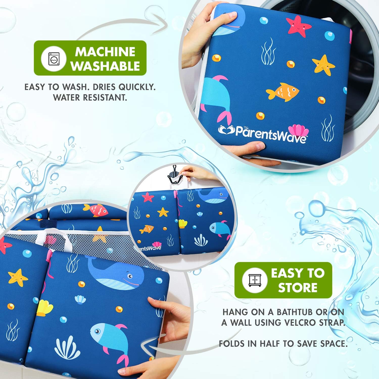Bath Kneeler and Elbow Rest - Pad Set by ParentsWave Thick Padded Kneeling Mat for Baby Tub Bathing - Bathtub Waterproof Cushion for Infant Bathtime - Washable Foam Pillow for Knee and Arms Protection