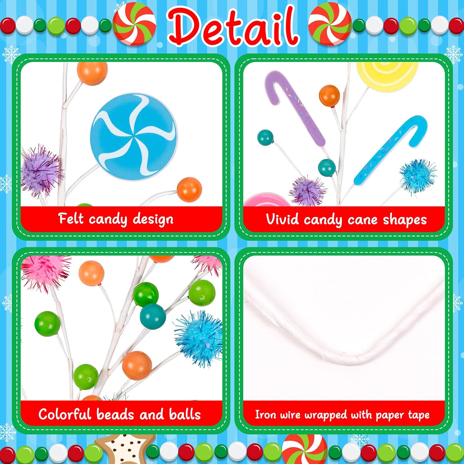 14PCS Candyland Christmas Decorations Candy Tree Picks Sprays