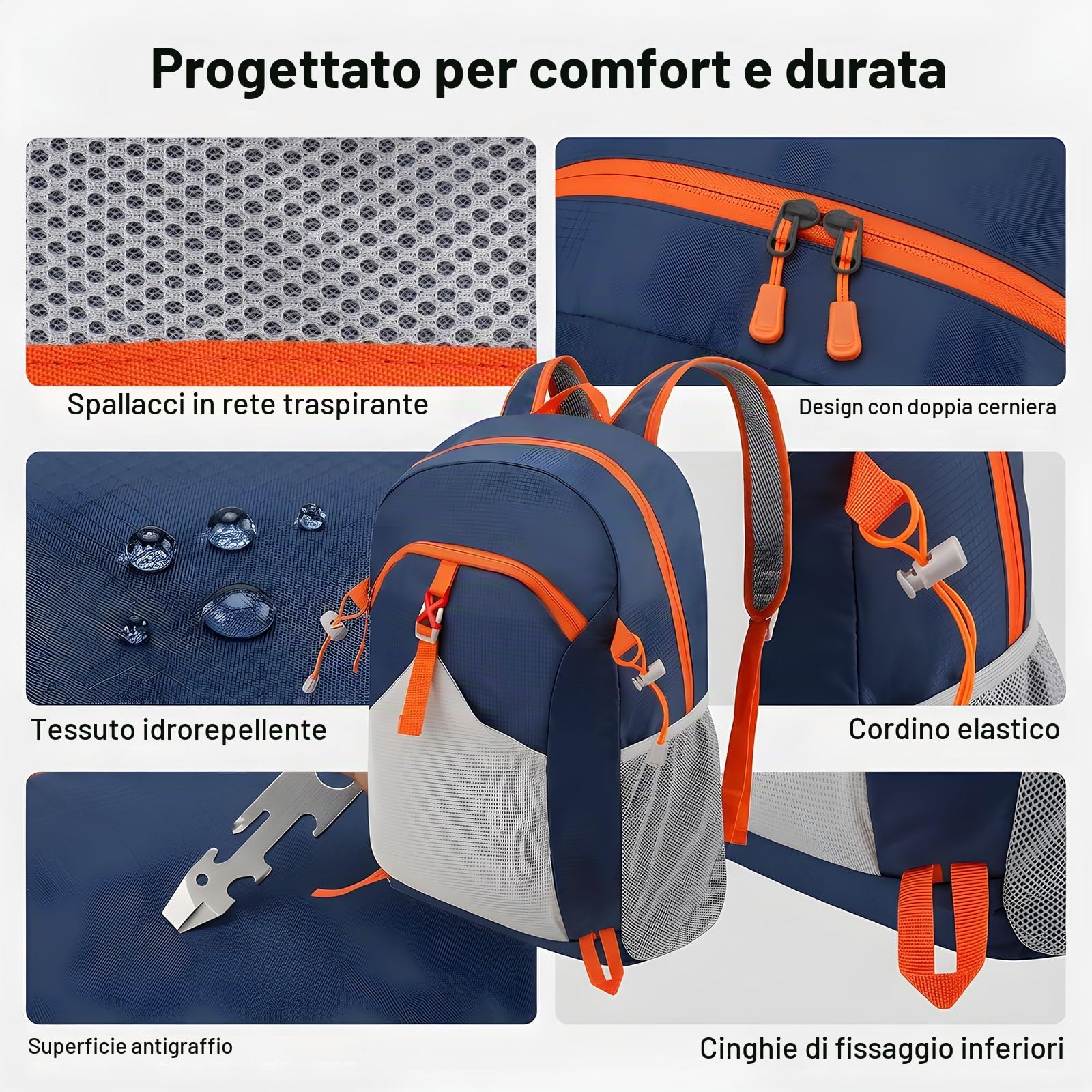 Cozary Zaino Pieghevole Ultraleggero 28L, Zaino da Trekking Uomo Donna, Leggero e Impermeabile, ideale per Viaggio, Trekking, MTB, Camping e Uso Quotidiano - Blu scuro