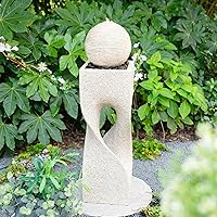 Vista 19 de Glitzhome Fuente de agua de cerámica para exteriores con luz LED, fuentes de agua de pedestal de alcachofa de gran tamaño con bomba sumergible