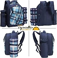 Vista 3 de Mochila para picnic Apollo Walker para 2 personas con compartimento enfriador, soporte desmontable para botellas/vino, manta de vellón, platos y Azul