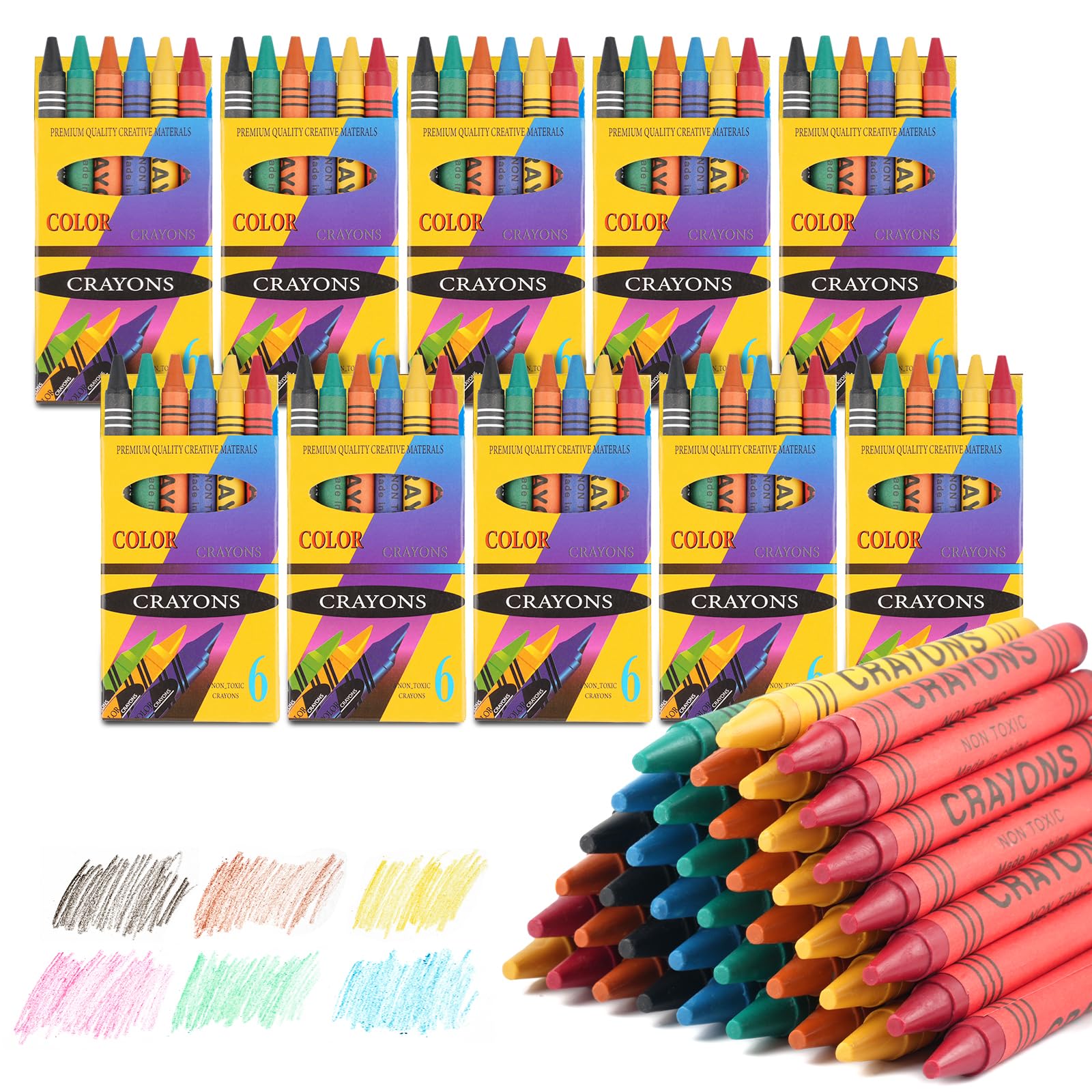 60 Pcs Mini Wax Crayons for 2-4 Year Old Toddlers - 6 Color Chunky Drawing Tools, Arts and Crafts, Party Bag Fillers (10 Boxes)