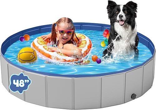 Miniatura 8 de Piscina para perros pequeños, piscina de plástico para perros, bañera para perros, piscina plegable para perros, antideslizante (32 x 8 pulgadas)