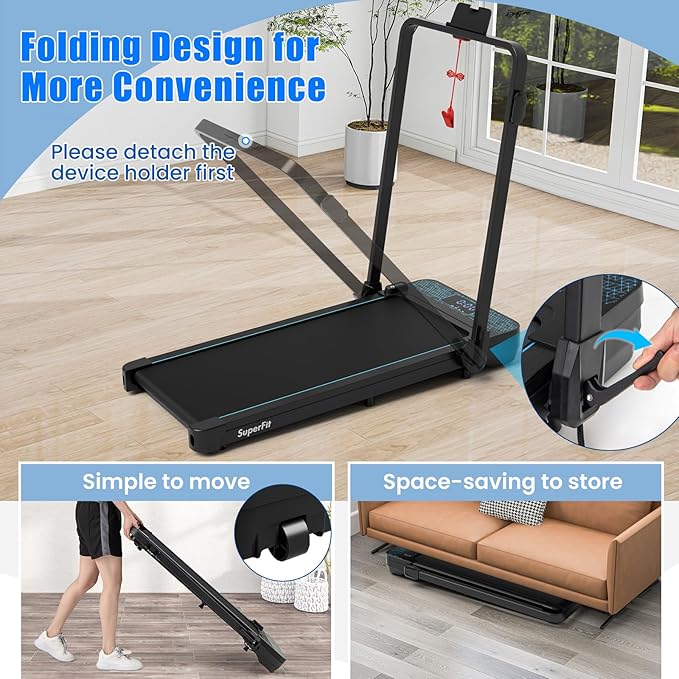 Caminadora Eléctrica Plegable 2 en 1 con Motor 2.25 hp y Ruedas Color Negro miniatura 6