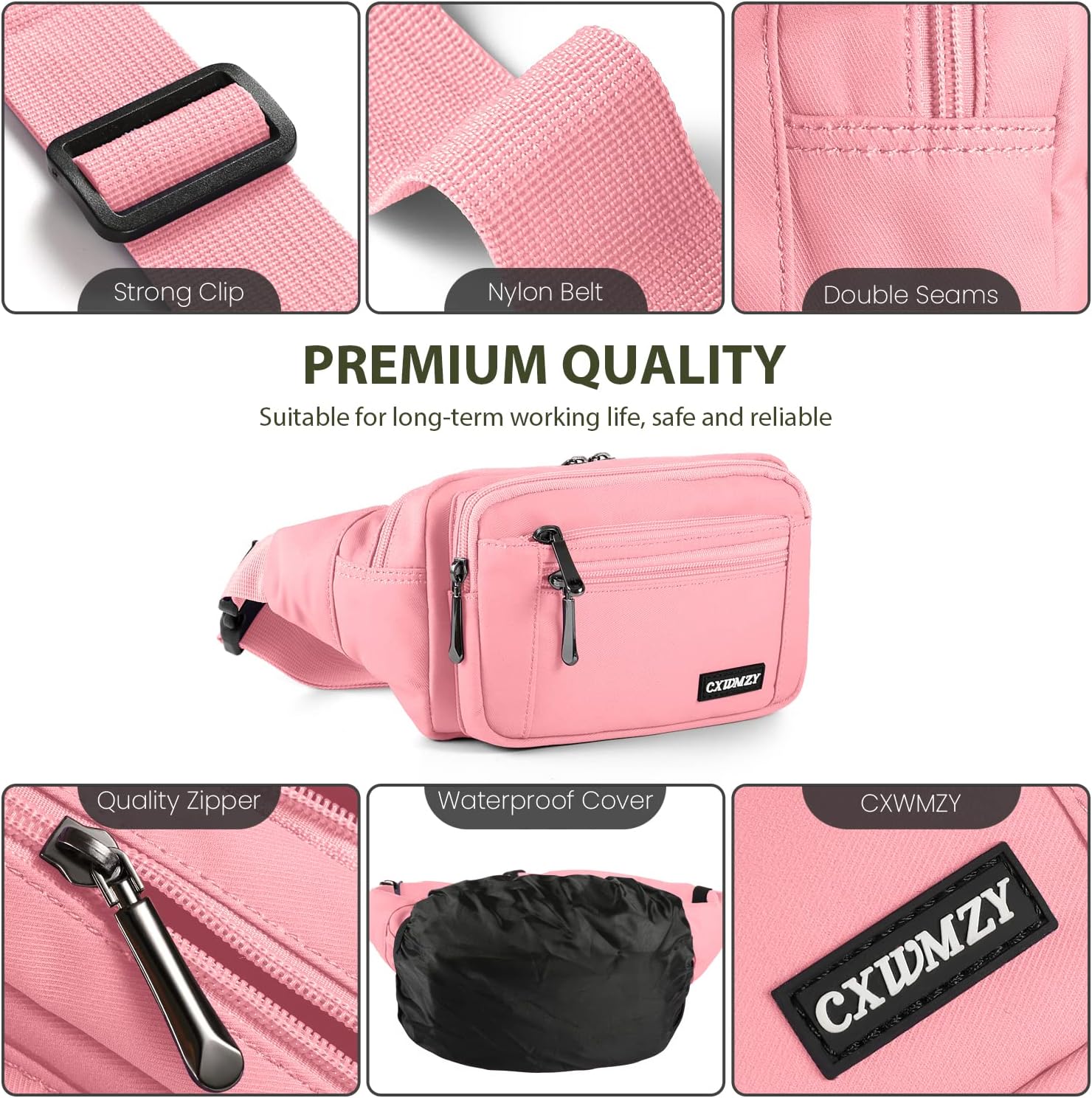 CXWMZY Fanny Packs For Women & Men Waist Pack Hip Bum Bag with Multi-Pockets Large Capacity Waterproof Casual Bum Bag for Disney Traveling Casual Cycling Running Hiking (Pink) - Image 4