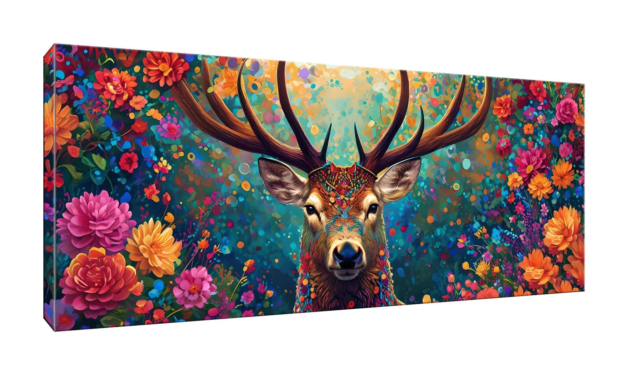 Malen Nach Zahlen Erwachsene xxl, Paint by Numbers Malen Nach Zahlen Blume Hirsch, DIY Geschenk Art mit Pinseln und Acrylfarben Handgemalt Ölgemälde Leinwand für Home Décor, Ohne Rahmen 80x160cm W-852