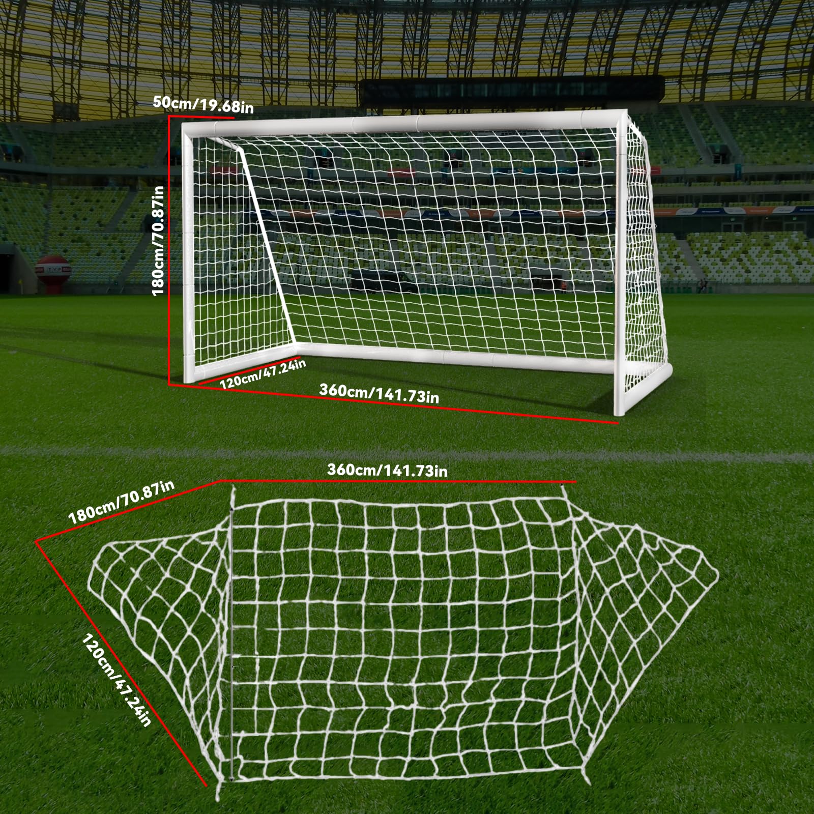 Red de Portería de Fútbol 3,6 x 1,8 m Fibra de Polipropileno para Patio Trasero Escuela Club