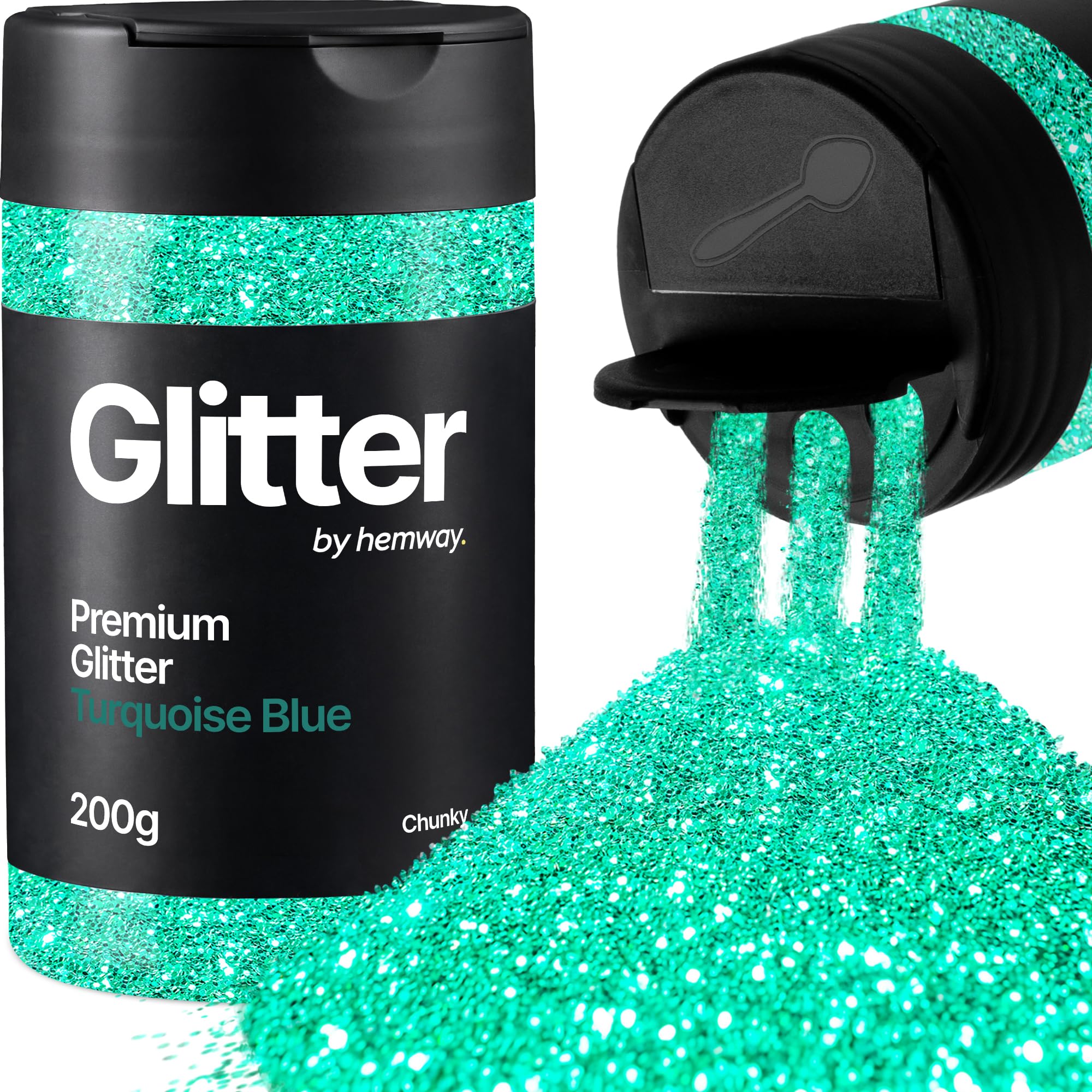 Hemway Turquoise Blue Glitter Shaker, 200g Chunky Glitter for Crafts Metallic Flake Sequins for Resin & Epoxy Crafts for Decorating, Halloween, Christmas, Nail, Face, Art