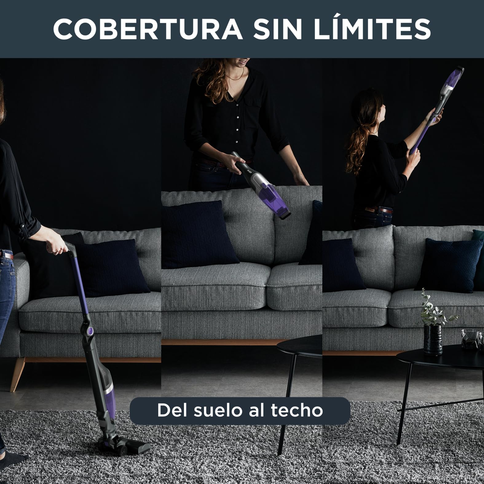 Rowenta X-TREM Compact 2 en 1 - Aspiradora escoba sin cable multisuperficies, aspiradora de mano muy ligera, hasta 60 min, Vision System, hasta el 99% filtrado, apta para personas alérgicas, RH1238