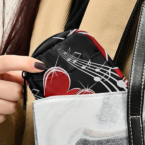 Miniatura 5 de Pastillero de viaje con notas musicales, diseño de corazón rojo, 8 compartimentos, pastillero individual para 7 días, organizador con cremallera