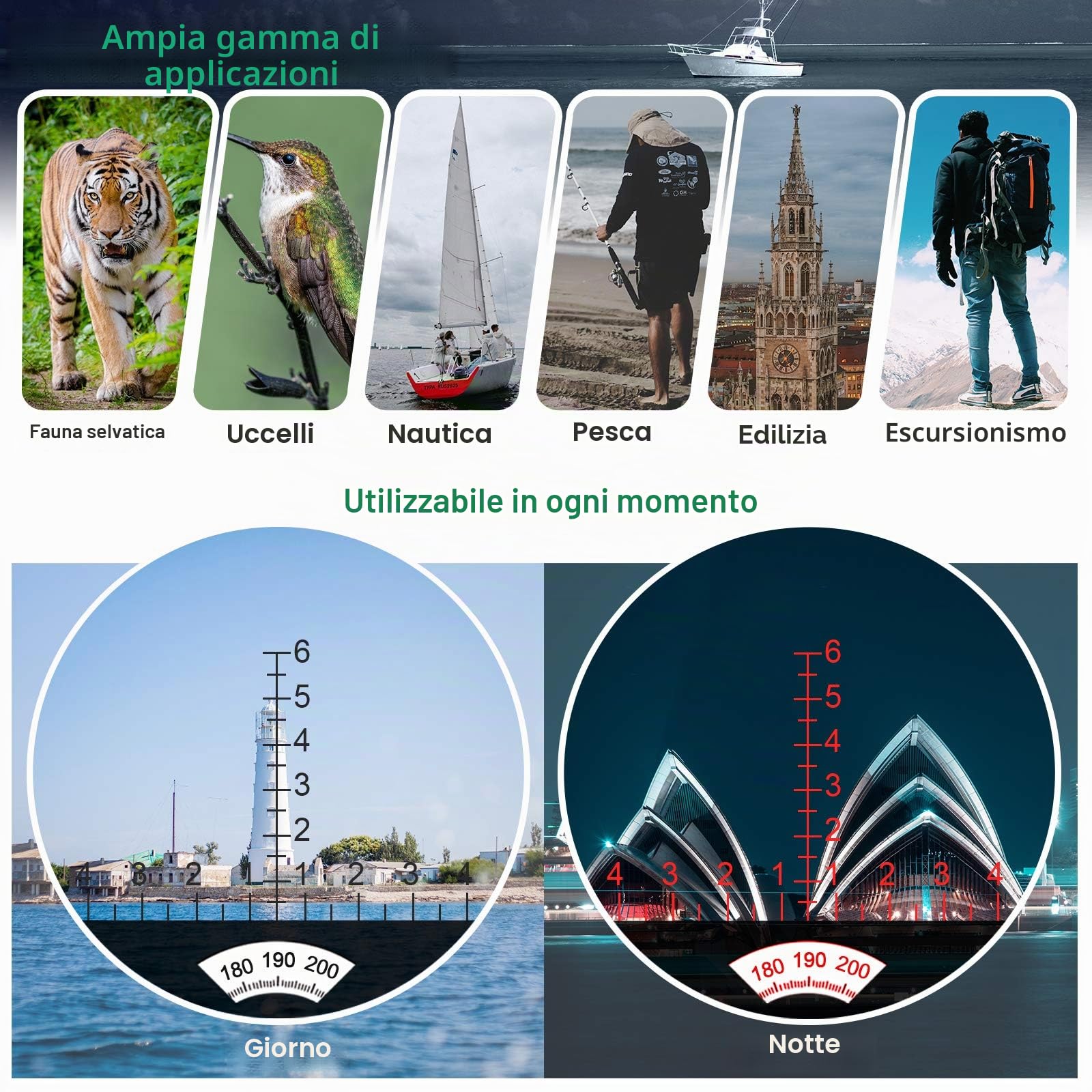 10X50 Binocolo Professionale, con Bussola e Telemetro, Alta Potenza, Alta Definizione, Grande Campo Di Visione, Per La Navigazione Di Piacere, Il Cross-Country E I Viaggi