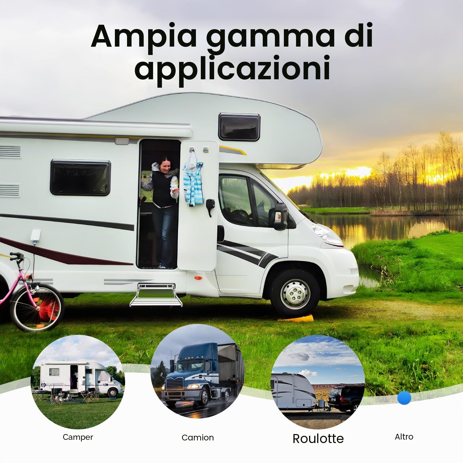 Trittstufe in Lega di Alluminio per Camper - Trittstufe Manuale Pieghevole da 55cm con Profilo Antiscivolo & Capacità di Carico 150kg, Ingresso RV per Roulotte/Camper (Argento/Nero)