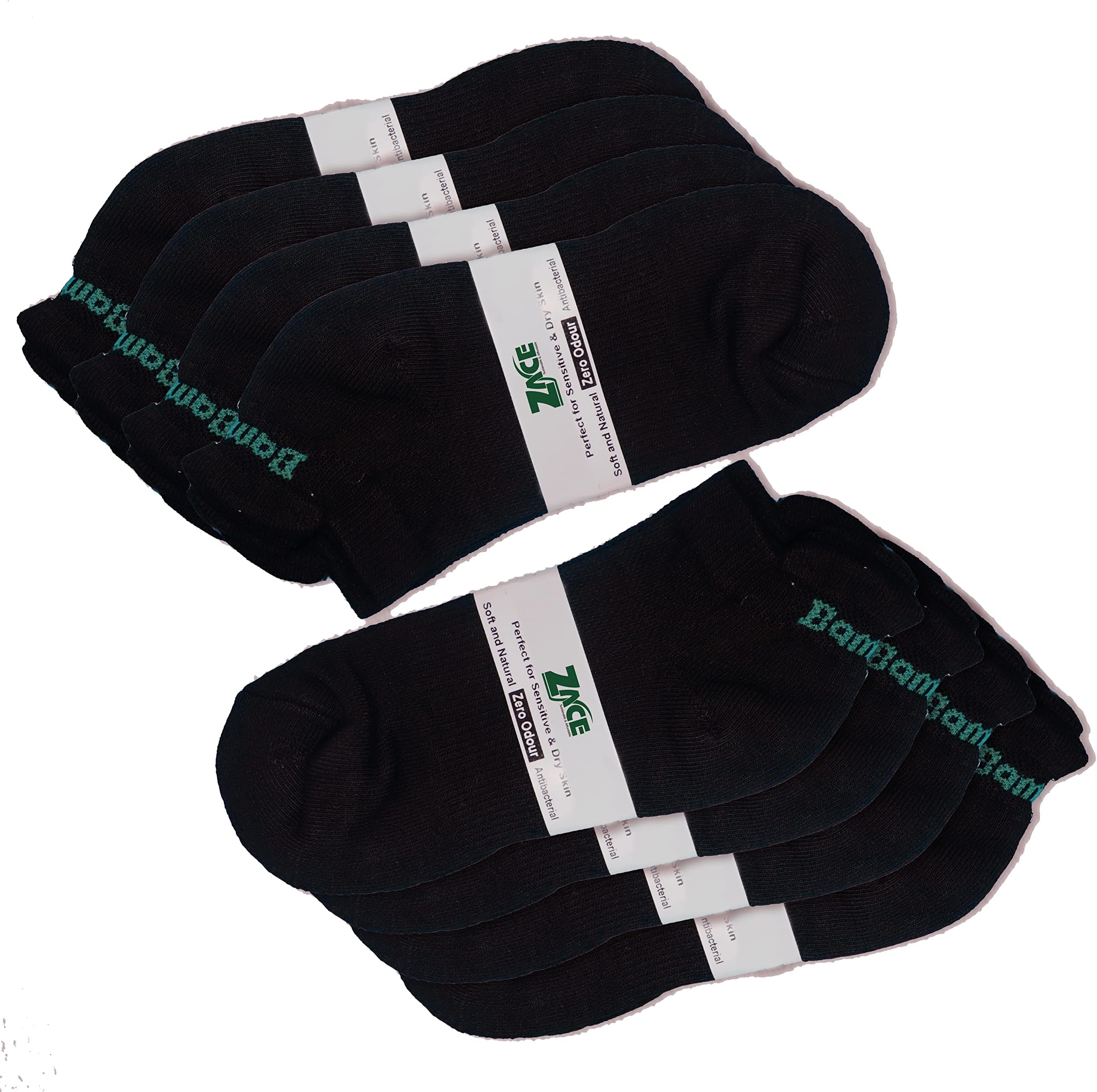 Zace Antibacterial Collar bamboo socks (Pair of 8) Ultra soft, Breathable, Good For all seasons, Zero Odour, Round collar Black socks for Adults