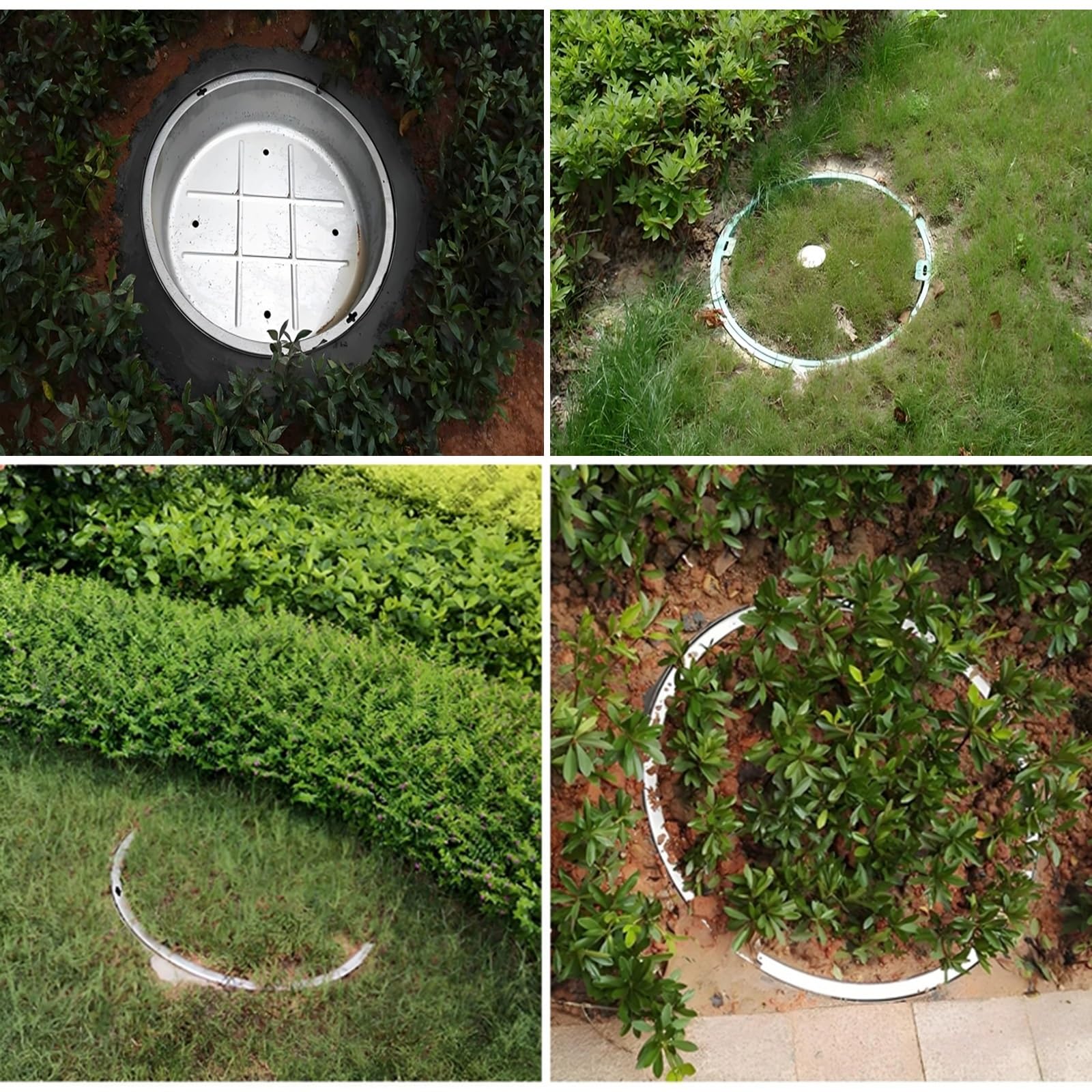 Tapa Arqueta Redonda, Arqueta Jardin Sumergible con Orificios de Drenaje, Cubierta y Marco de Boca y Base de Acero Inoxidable 201 para Céspedes y Parques(60cm/24in)