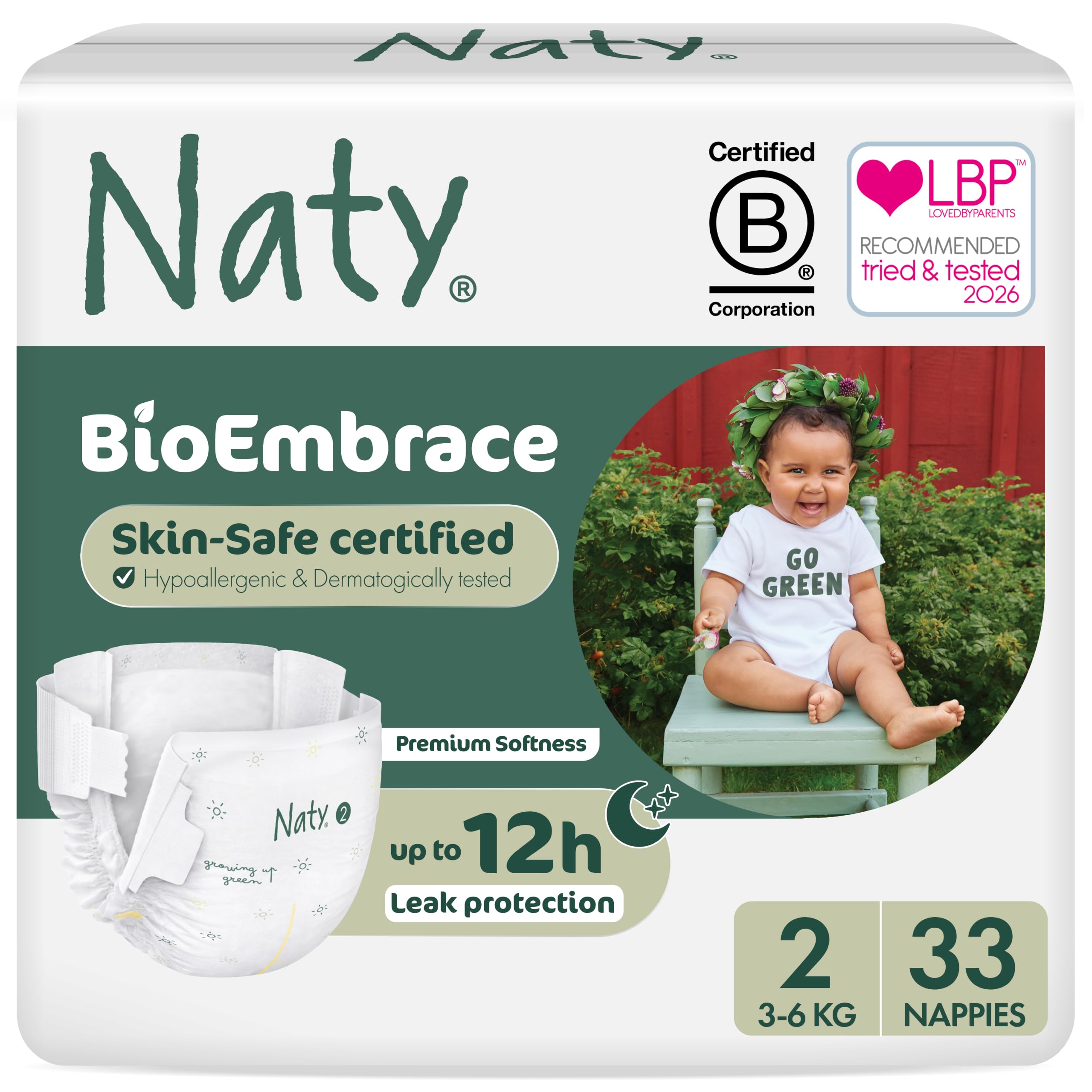 Naty BioEmbrace Baby Newborn Nappies Size 2 (3–6kg), 33 Count