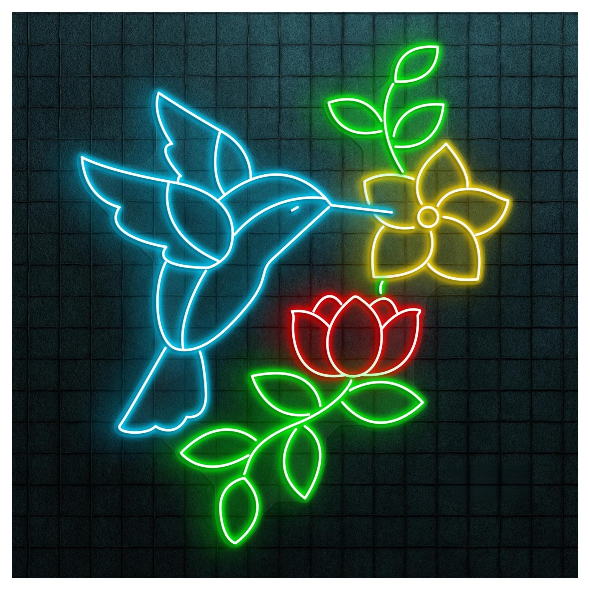 RONGCH Hanging Art Signs Hummingbird and Flowers Neon Sign, Suitable for Garden Decor with Brightness Adjustable 55cm