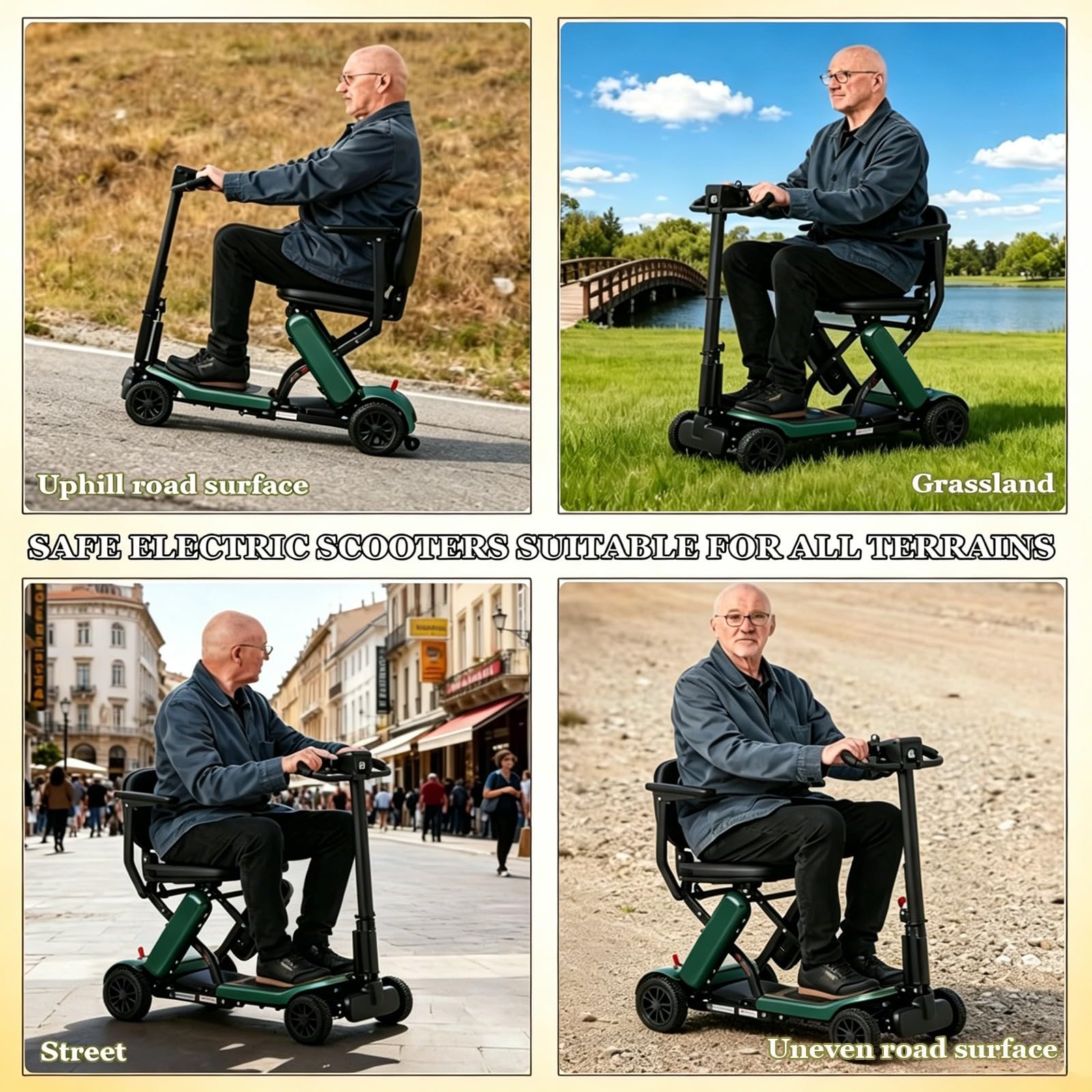 Scooter De Mobilité Pliable pour Seniors,2 Batteries, Longue Autonomie,Sûr Et Confortable,Léger Et Pliable,Certifié pour L'aviation,Transportable en Cabine Graphite Green