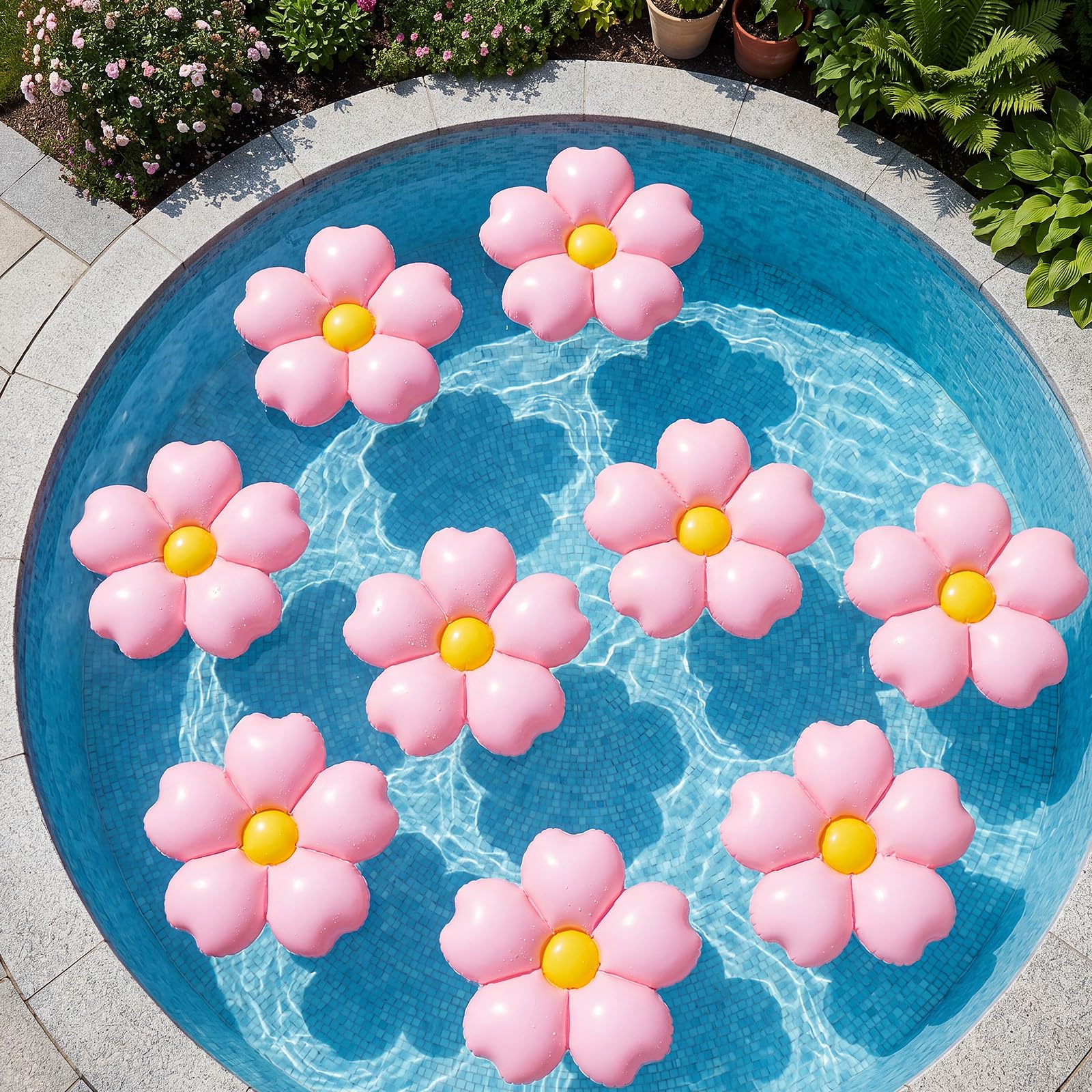 Photo 1 of ShinyRelief 8 Pcs Inflatable Cherry Blossoms Pool Floats with Air Pump, 14.5 Inch Pink Sakura Floral Blow up Flowers PVC Floaties for Wedding Holiday Birthday Shower Bachelor Party Pool Decoartions