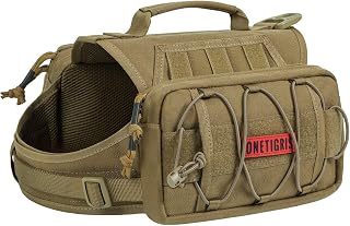 OneTigris Mammoth Tactical Dog Backpack for Medium & Large Dogs - Durable Breathable Nylon Pack with Side Pockets for Hiking & Running (Brown, Medium)