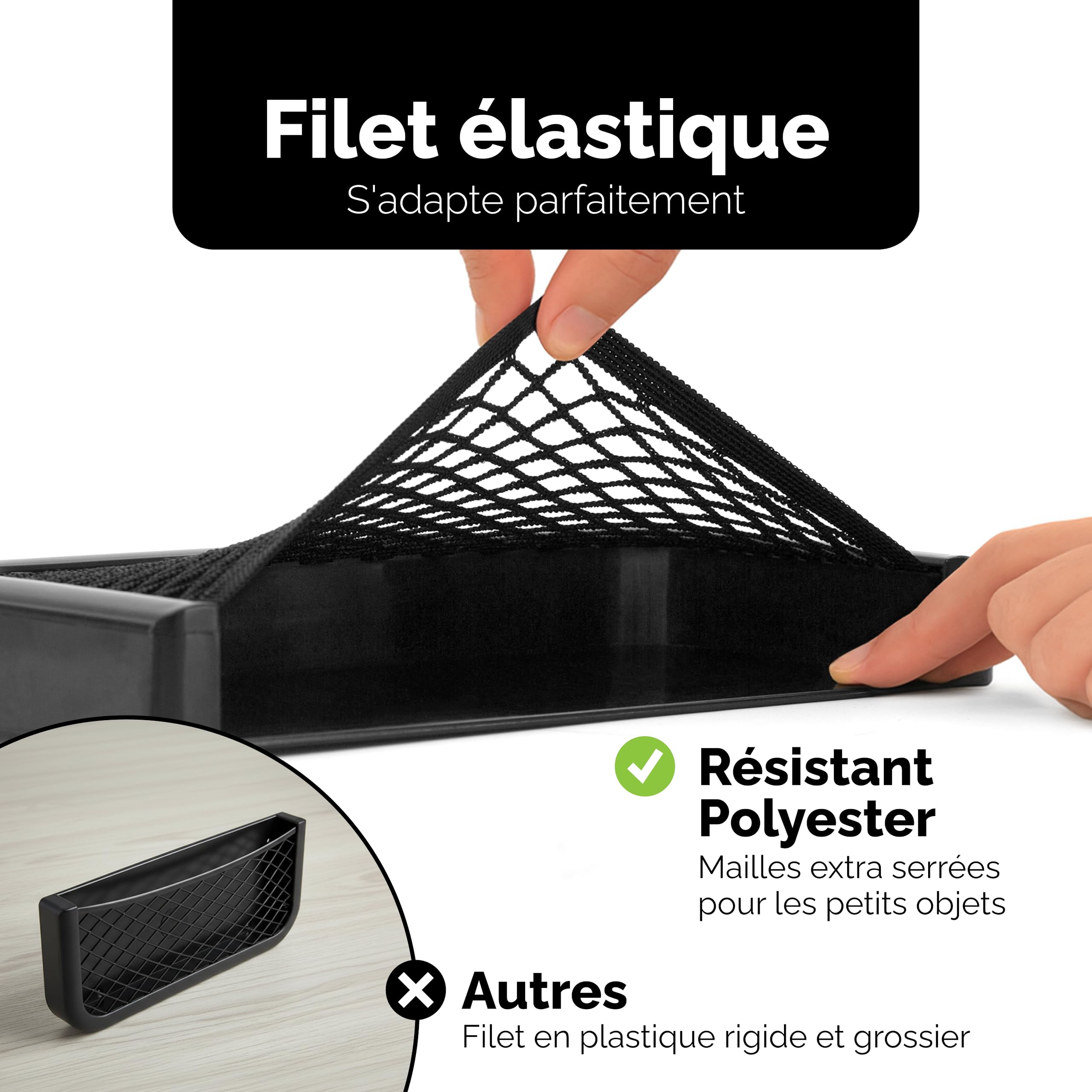 Vicera Ensemble de filets de rangement pour camping-car et caravane - 2 pièces - Filet de rangement en plastique robuste et filet élastique - Matériel de montage inclus