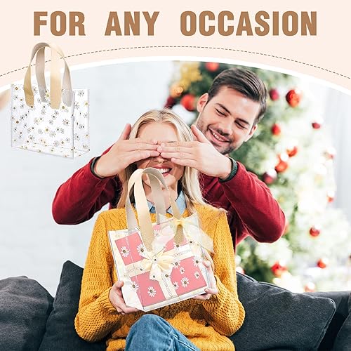 Miniatura 2 de 16 bolsas de regalo de plástico transparente con asa, bolsa de regalo transparente con cinta de cola de pez, bolsas de PVC reutilizables para