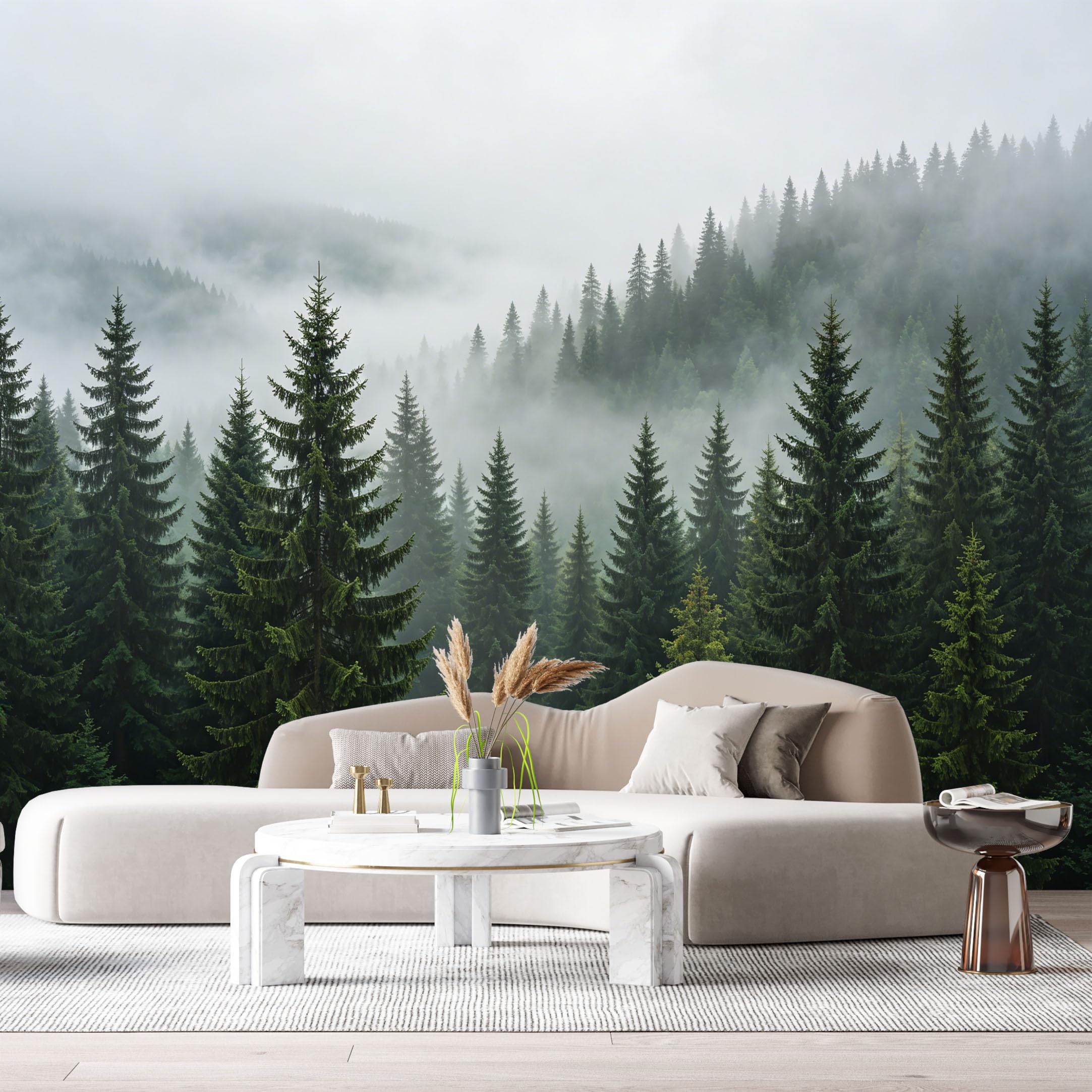 Custom Size Wall Murals Misty Pine Forest Landscape Foggy Mountain Trees SelfAdhesive Wall Fabric Removable Large Wallpaper for Photo Living Room