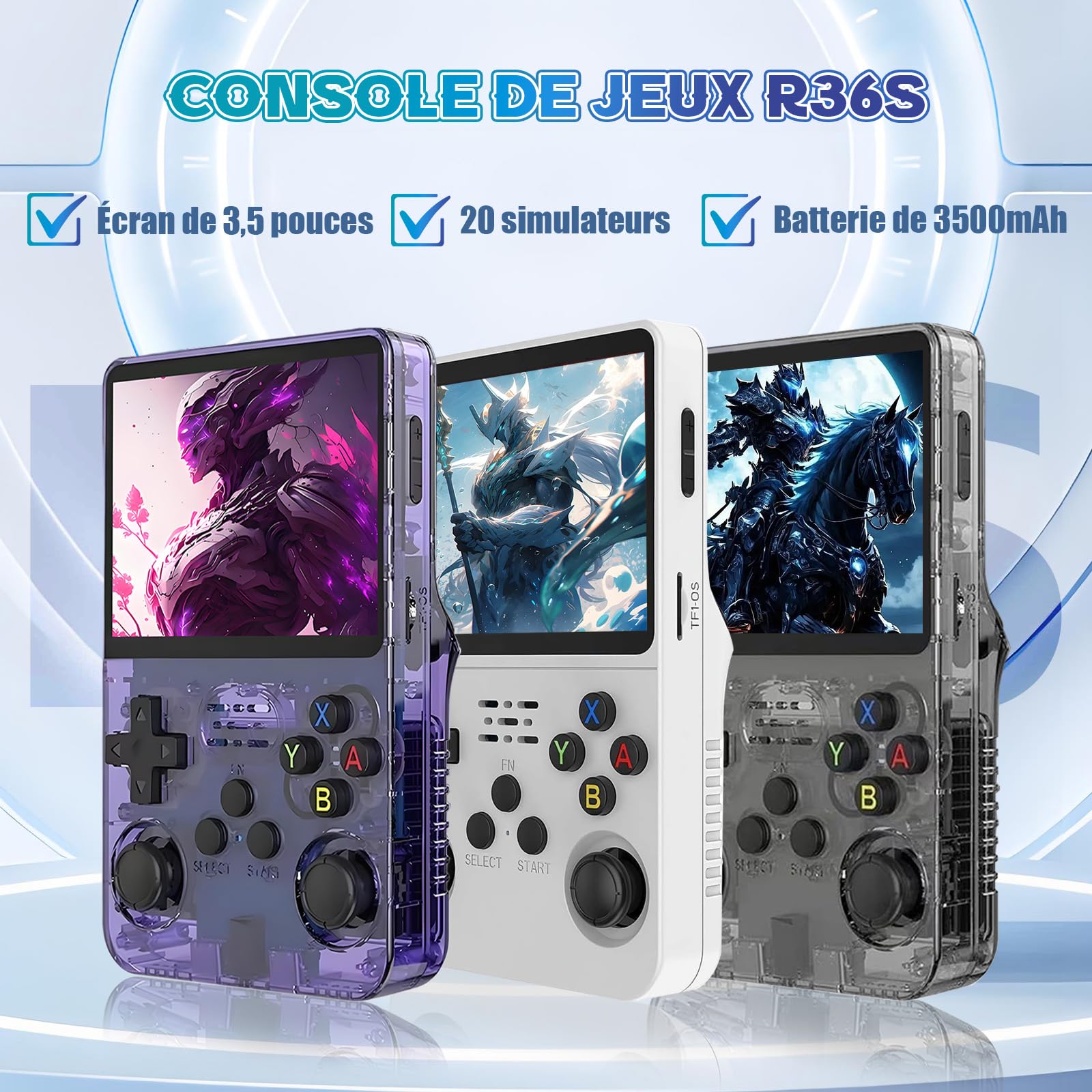R36S Console de Jeux Rétro, avec Écran IPS de 3,5", 128 Go Plus de 40 000 Jeux, Console de Jeu Portable pour Enfants et Adultes, Prend en Charge Plusieurs Émulateurs (Violet)