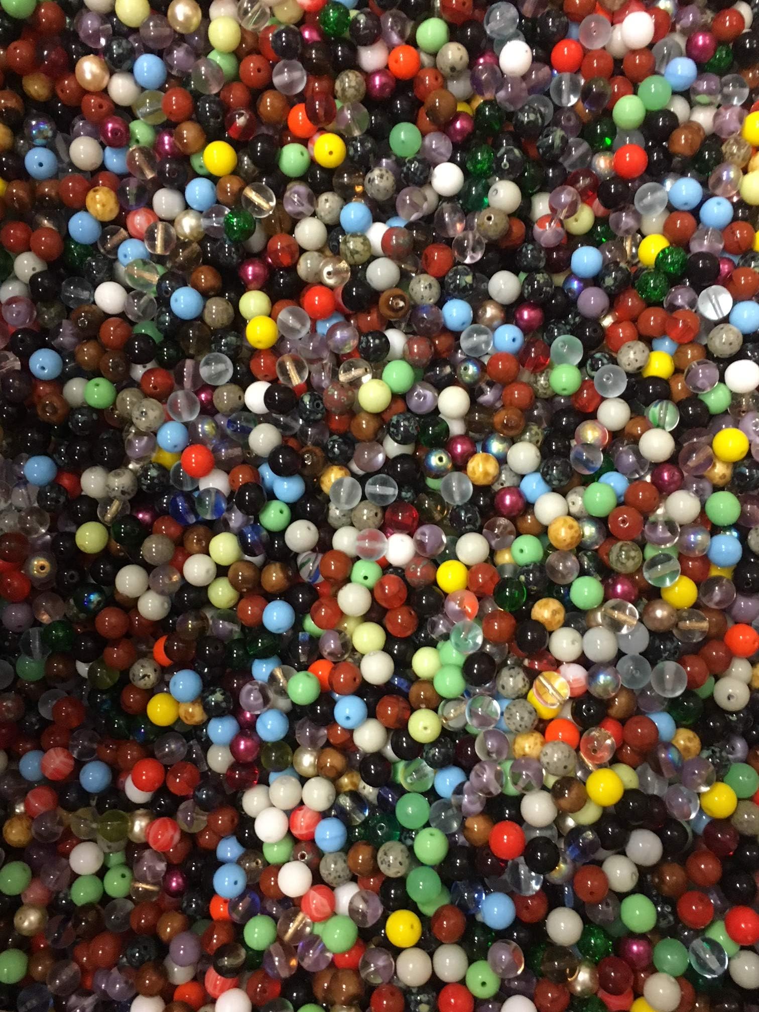 Half-Pound Round Glass Beads, Assorted Colors, 8mm, Bulk Lot