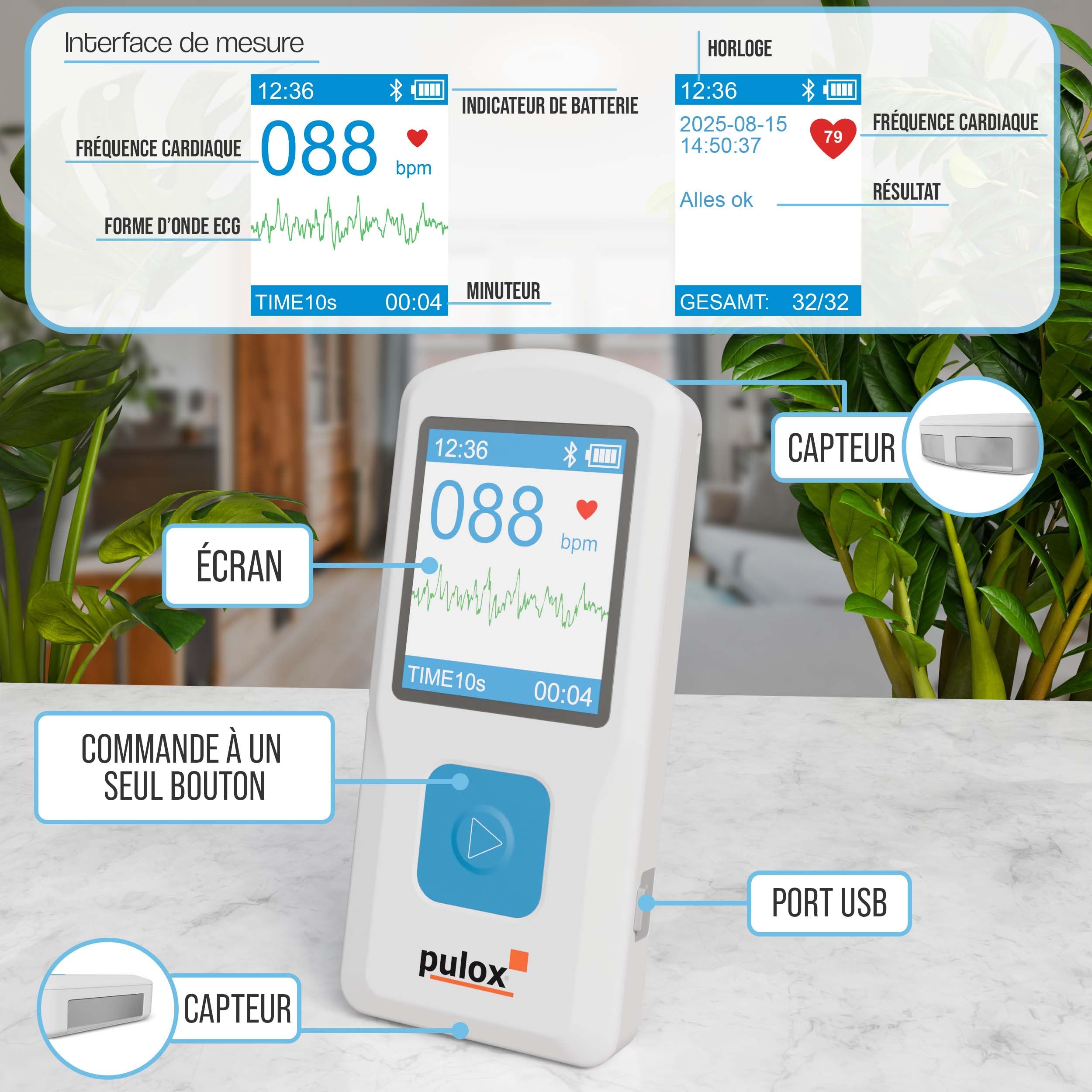 ECG Moniteur PULOX PM10 portable appareil ECG mobile Electrocardiographe avec logiciel et USB