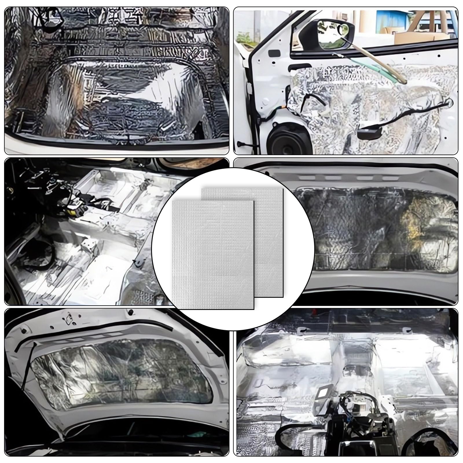 12 tappetini isolanti per auto, 250 x 180 x 5 mm, autoadesivi, isolamento auto, base protettiva in alluminio butirrale per isolamento acustico e isolamento termico