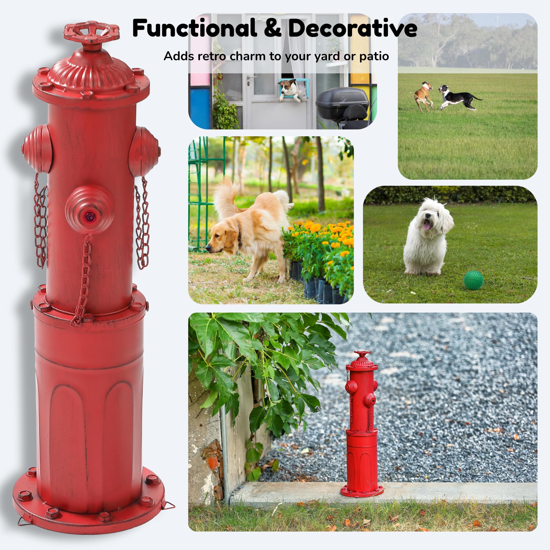 Feuerhydrant für Hunde zum Pinkeln, 57,1 cm, Metall, künstlicher Feuer-Hydrant, Pee Post rot für Outdoor-Training, Urinenstange mit Erdspießen, befüllbare Basis für Hof, Garten, Terrasse