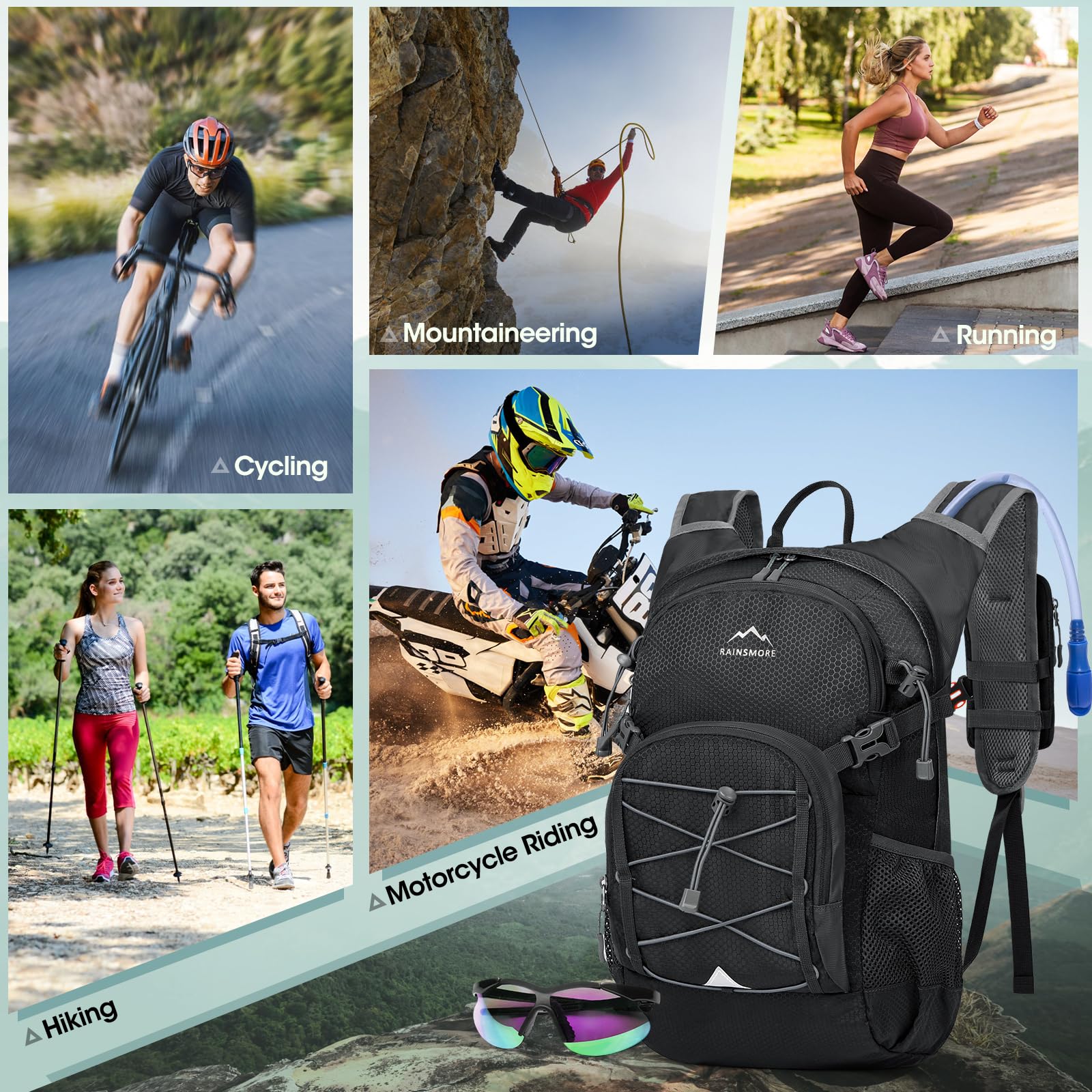 RAINSMORE Zaino Idratazione con Vescica 2L Leggero Isolato Zaino Trail Running 18L con Copertura Antipioggia Trekking Sportivo Idrico per Corsa Ciclismo Escursionismo Outdoor