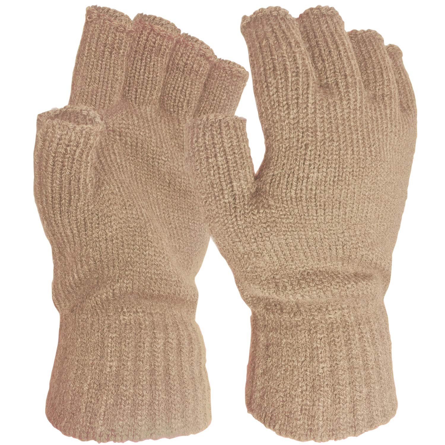 Ladies Super Soft Warm Fine Knit Thermal Fingerless Winter Gloves (Beige)