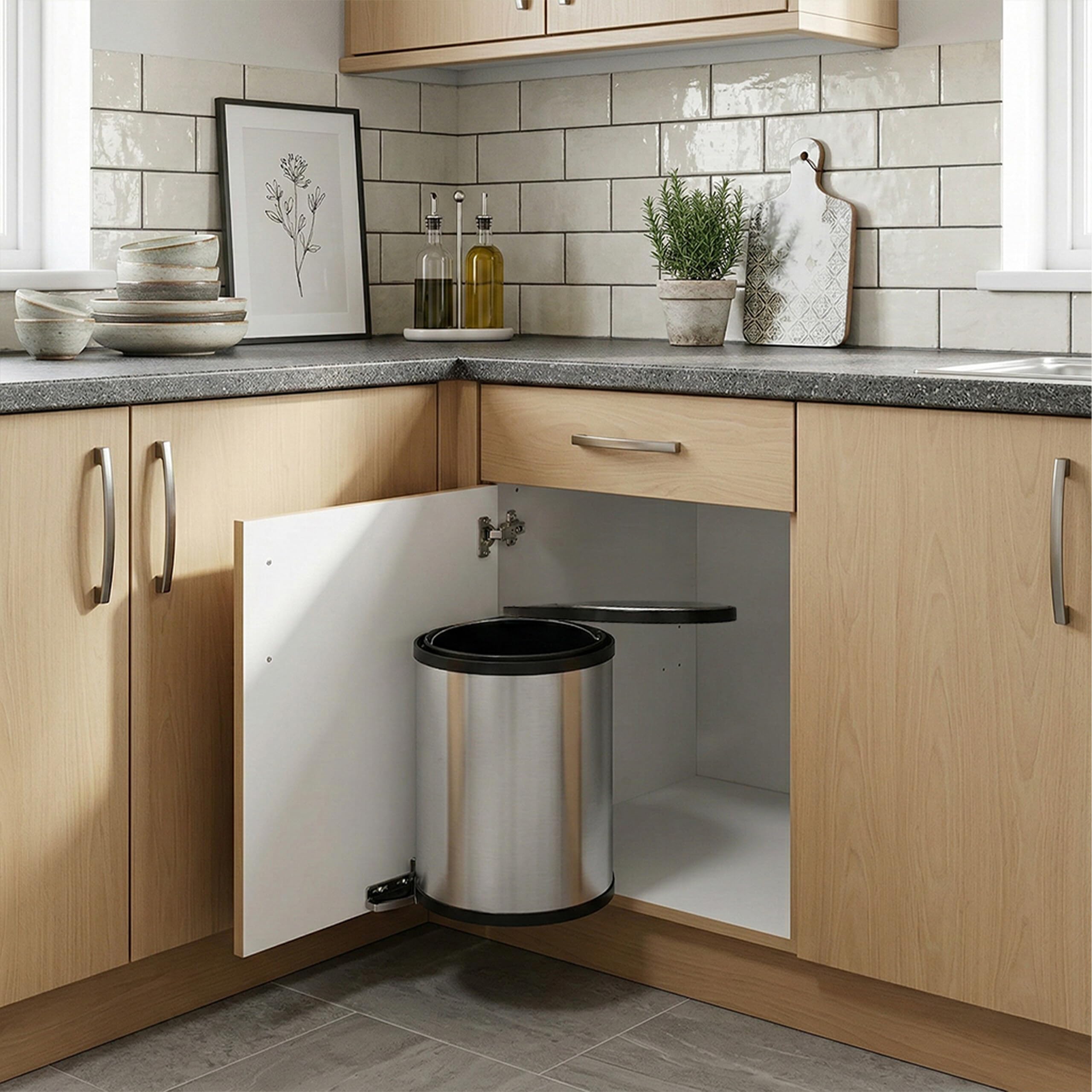 Relaxdays Cestino da Incasso 14 l, HxBxT 32,5x28x34 cm, Acciaio Inox, Secchio Interno, per Anta